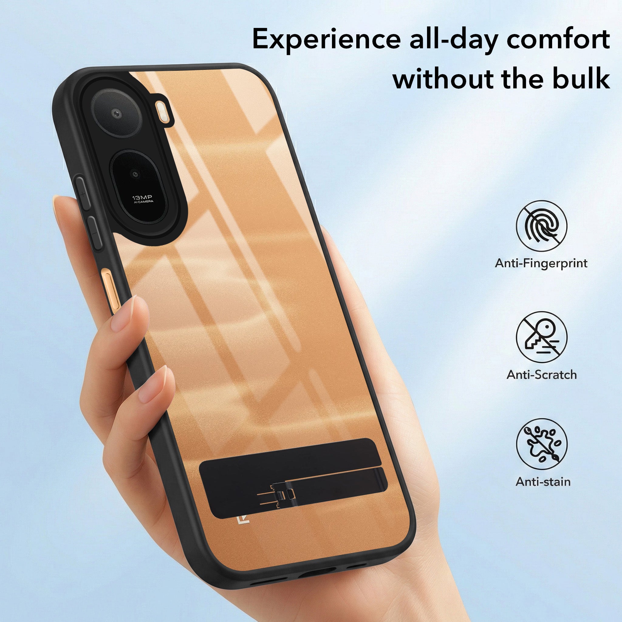 For Redmi A7 Pro 5G Back Cover Case (Built-in Stand | Lifetime Anti Yellow | Kickstand Shockproof | Camera Protection | MagSafe Compatible)