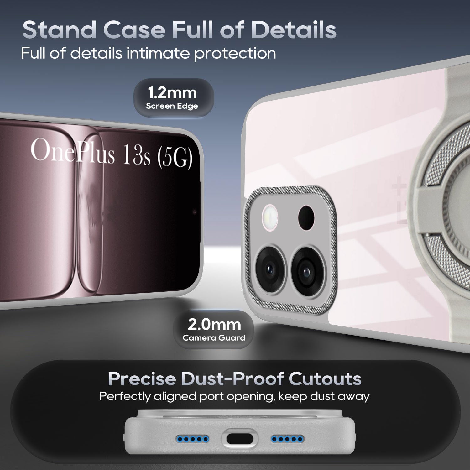 For OnePlus 13S Back Cover Case with stand (Built-in Ring Holder Kickstand | Lifetime Anti Yellow | Camera Protection)