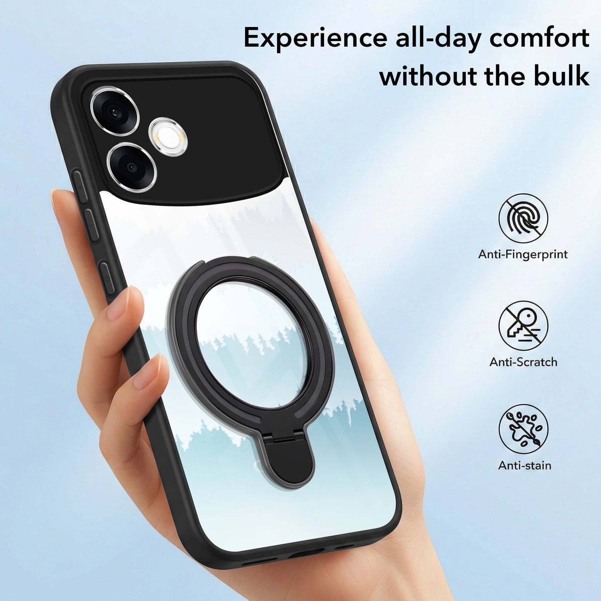 For Oppo F33 Pro 5G Back Cover Case (Kick Stand Ring Holder | Life time Anti Yellow | Camera Protection)