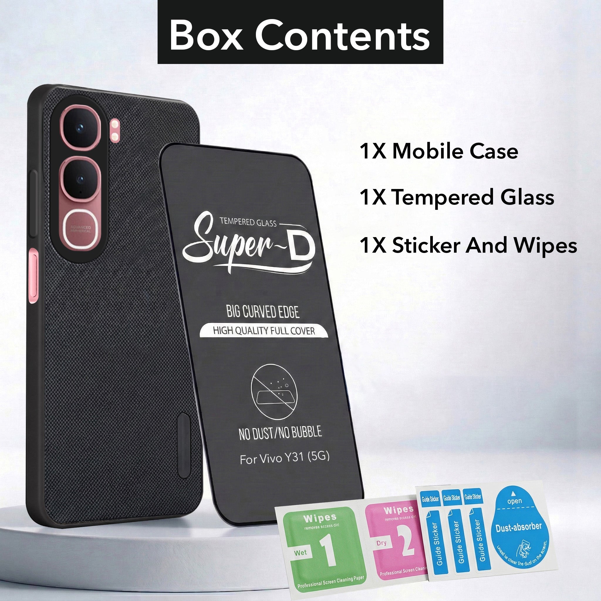 For Vivo Y31 5G Combo (Textured Grip Design | Micro-Fiber Cloth Inside | Oleophobic Coating Screen Glass)