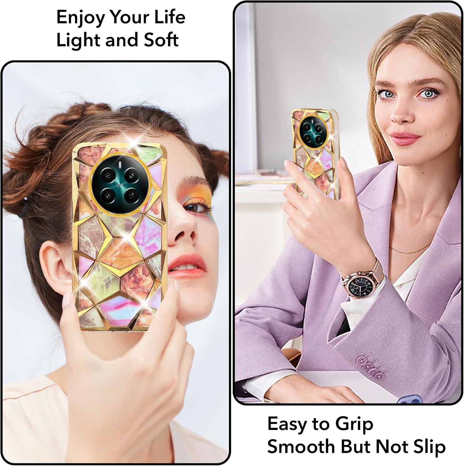 For Realme 12 Plus Back Cover Case ( Dual Design Glitter Sparkle and Detachable Diamond Print Case | Soft and Flexible)