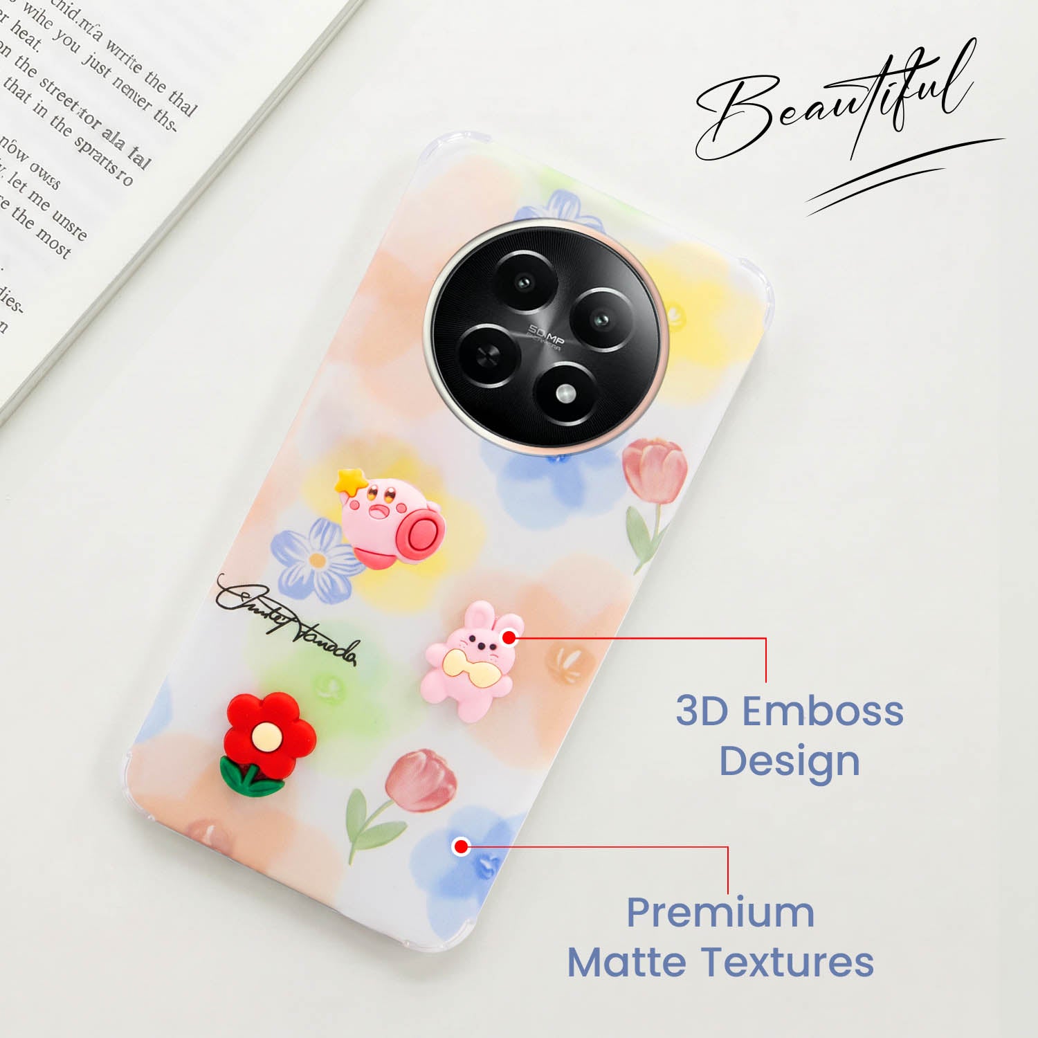 For Realme Narzo N65 5G Back Cover Case (3D Cute Cartoons | Hard Back Side Soft | Matte Premium Finish | HD Printing)