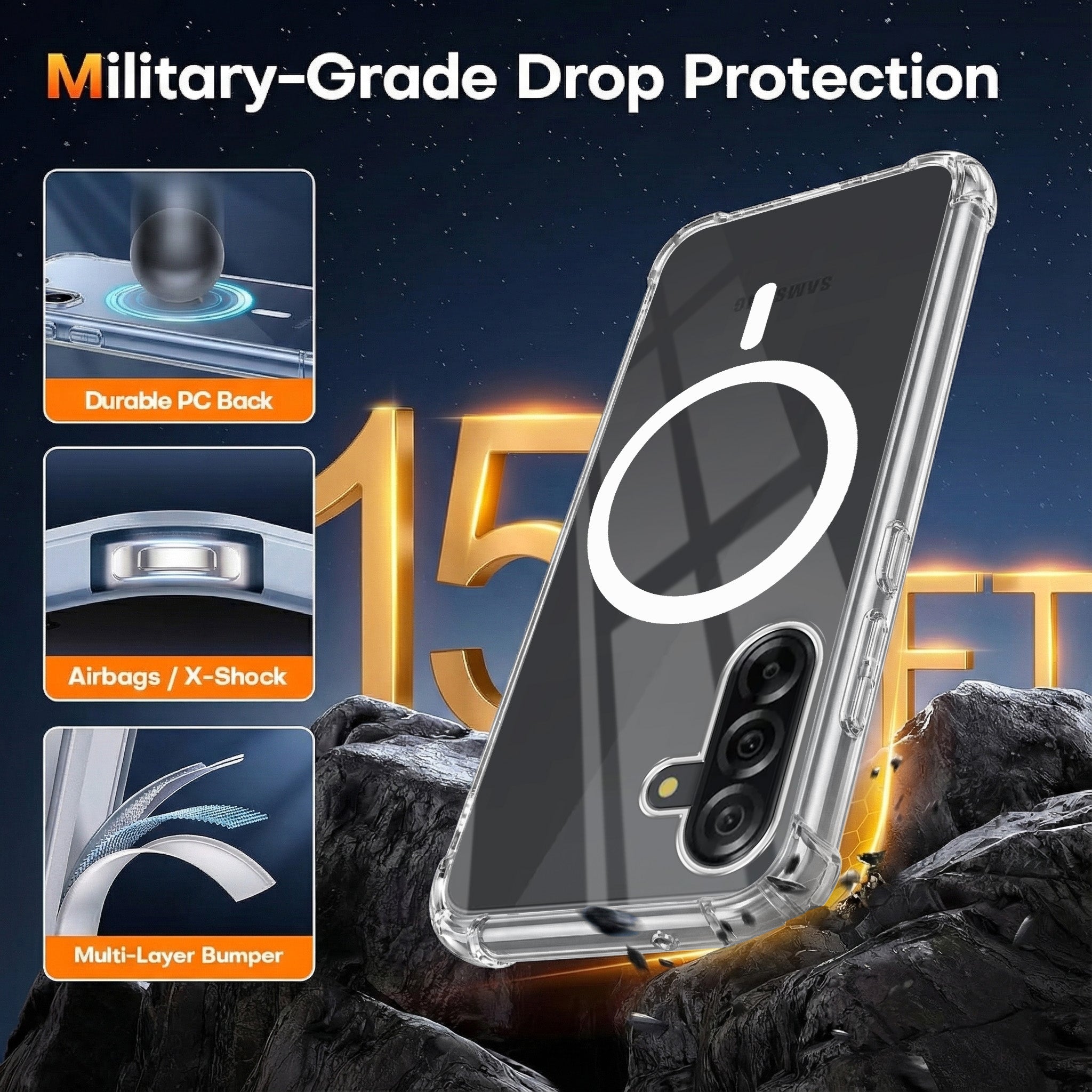 For Samsung Galaxy A36 5G Back Cover Shockproof Crystal-Clear (Magsafe Wireless Support | Drop & Camera Protection | Hard Polycarbonate)