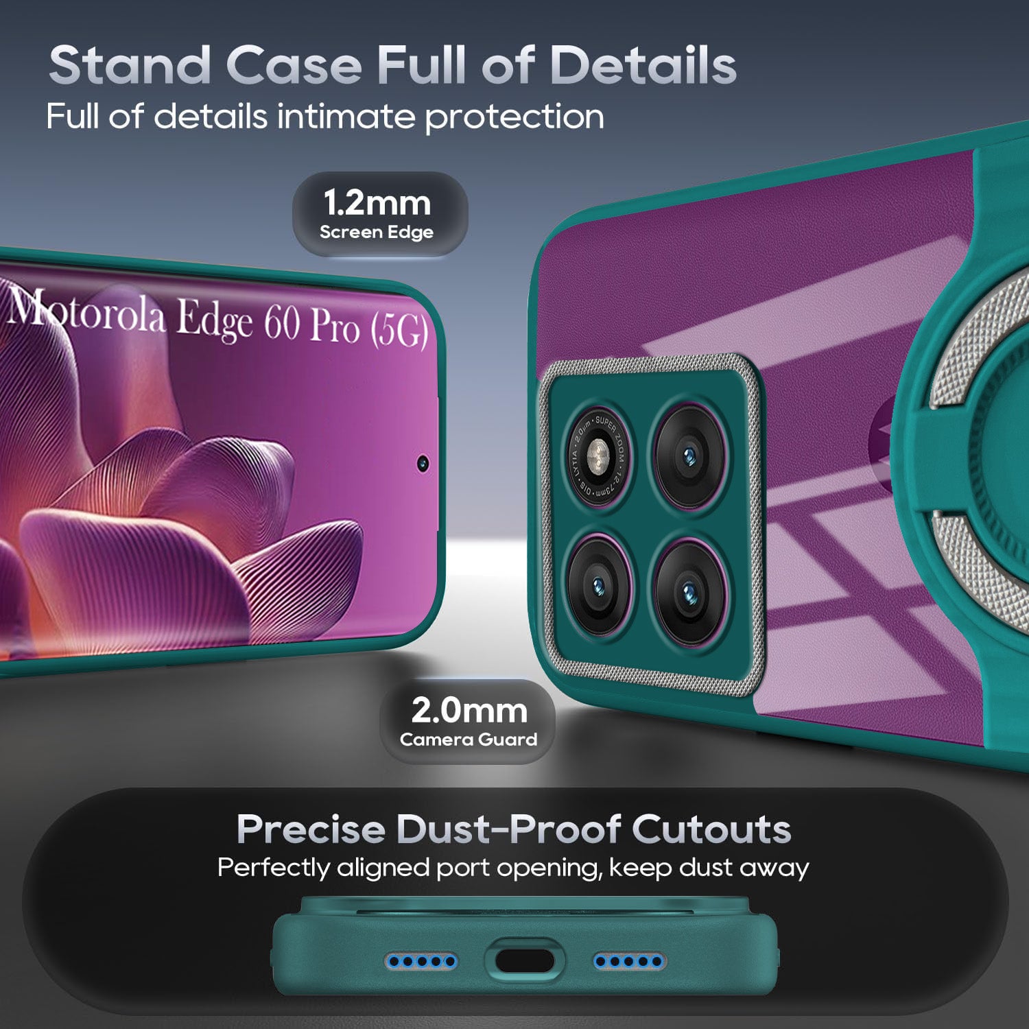 For Motorola Moto Edge 60 Pro Back Cover Case with stand (Built-in Ring Holder Kickstand | Lifetime Anti Yellow | Camera Protection)