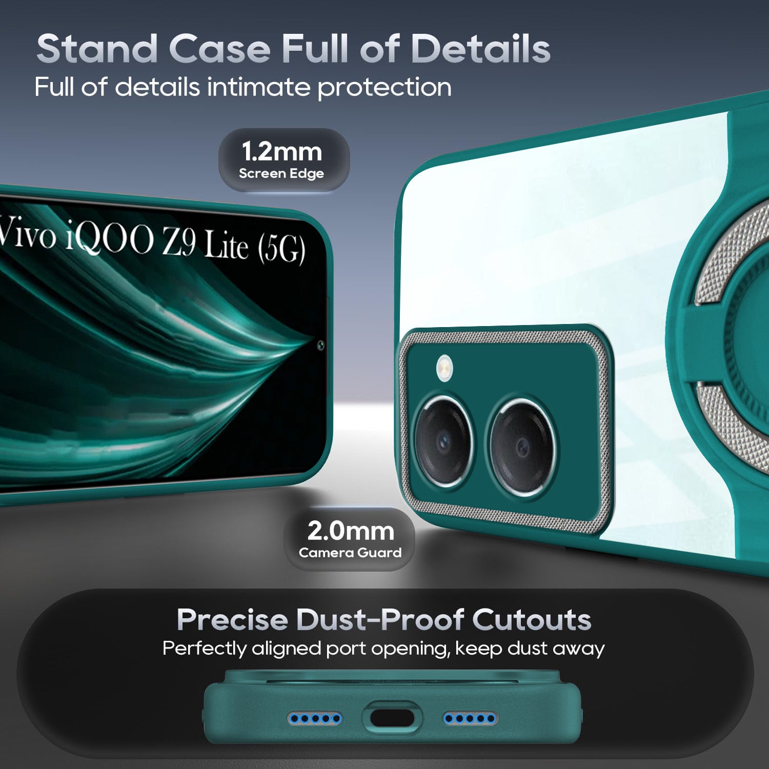 For Vivo iQOO Z9 Lite Back Cover Case with stand (Built-in Ring Holder Kickstand | Lifetime Anti Yellow | Camera Protection)