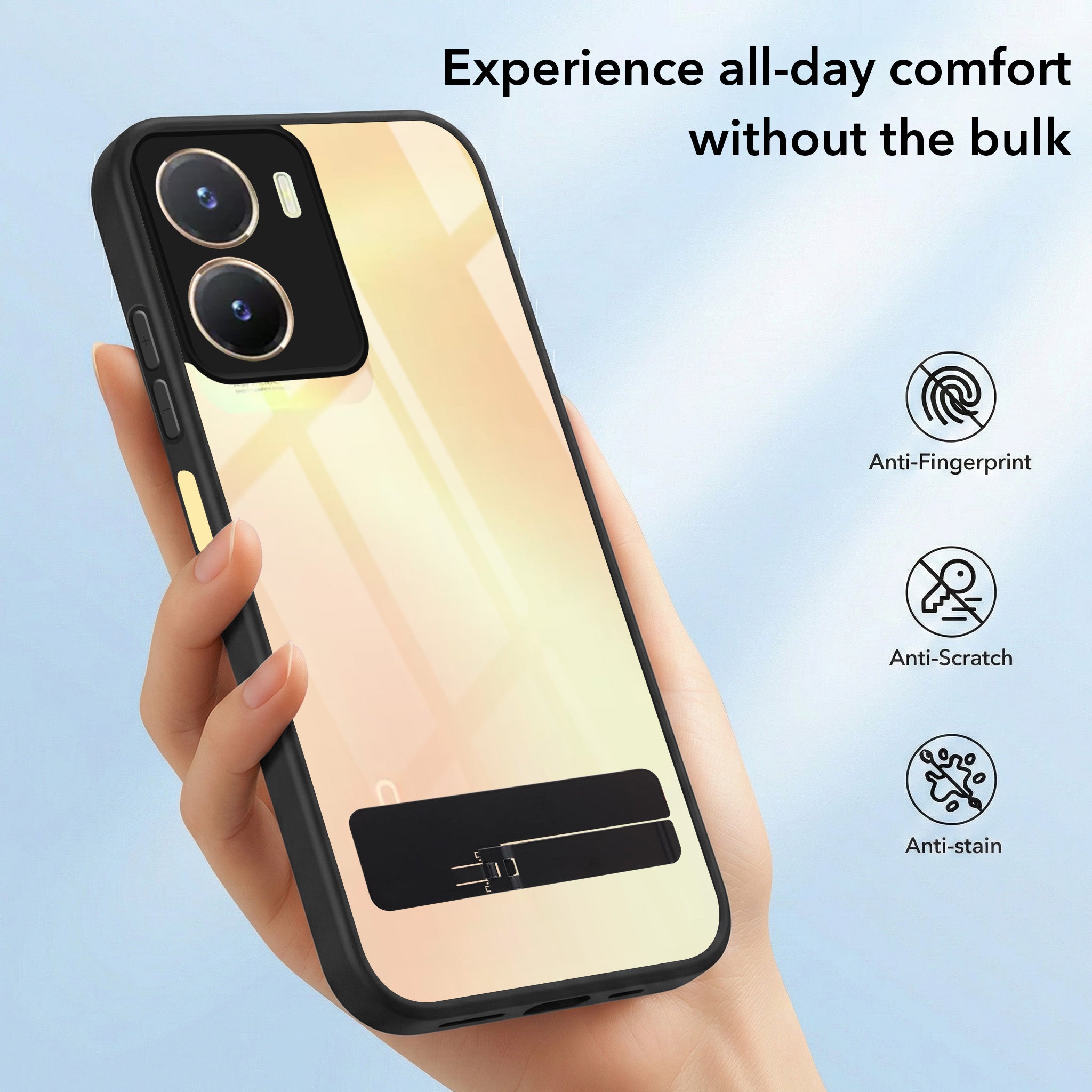 For Vivo T2x Back Cover Case (Built-in Stand | Lifetime Anti Yellow | Kickstand Shockproof | Camera Protection | MagSafe Compatible)