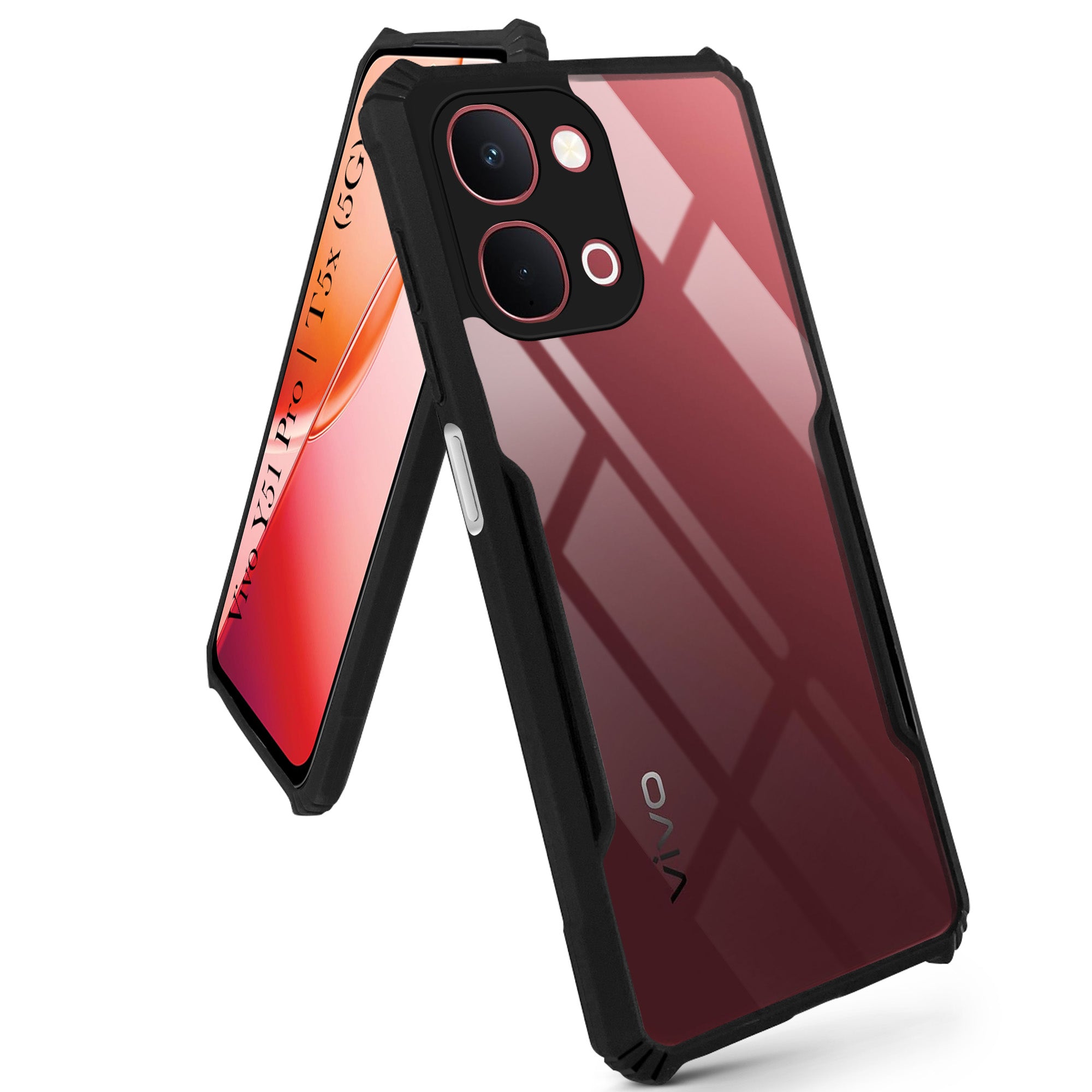 For Vivo Y51 Pro 5G | Vivo T5x Back Cover Case Hybrid (Shockproof with Polycarbonate Clear Panel | Professional Black)