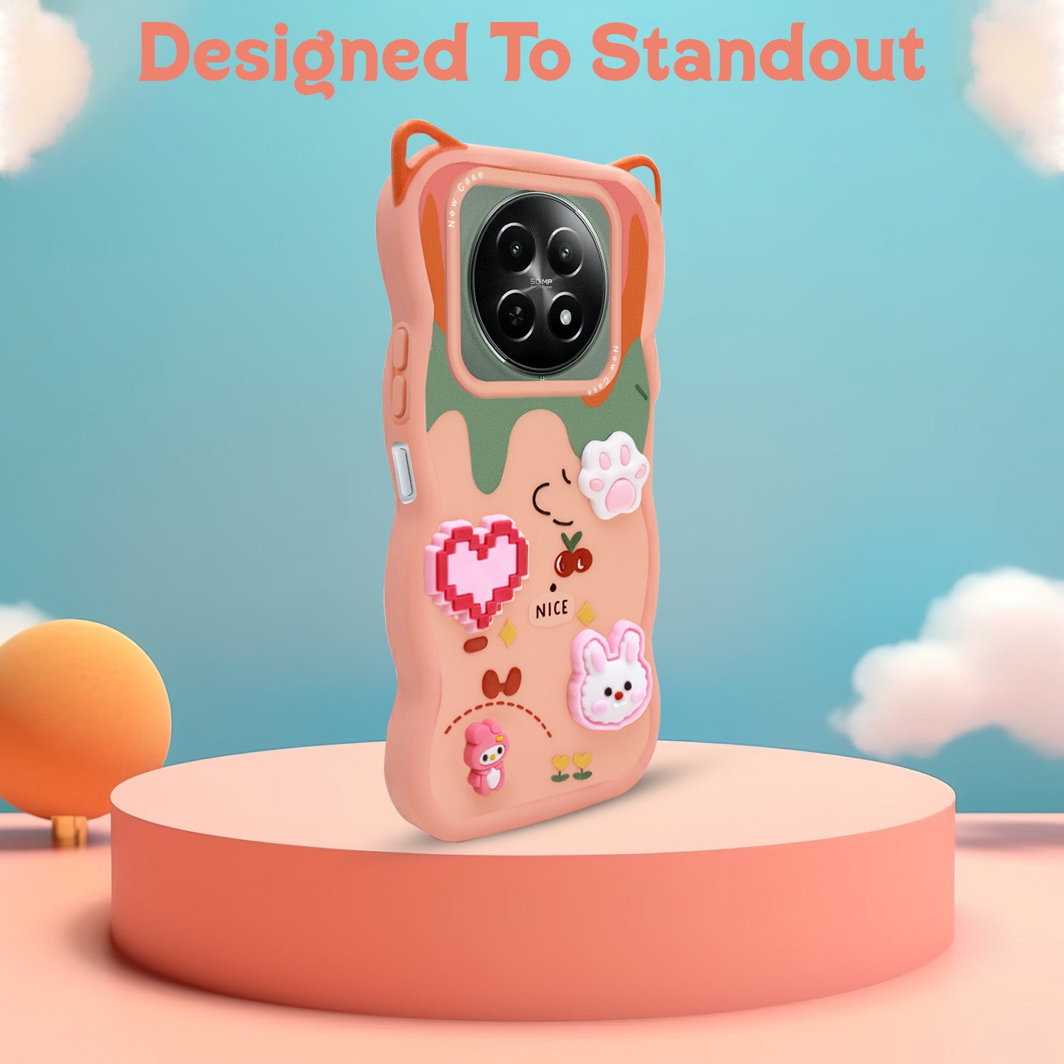 For Realme 12 | Realme 12X Back Case Cover Strap (3D Embossed Figures | Strap Holder | 360* Soft Cushion with Camera Bump)