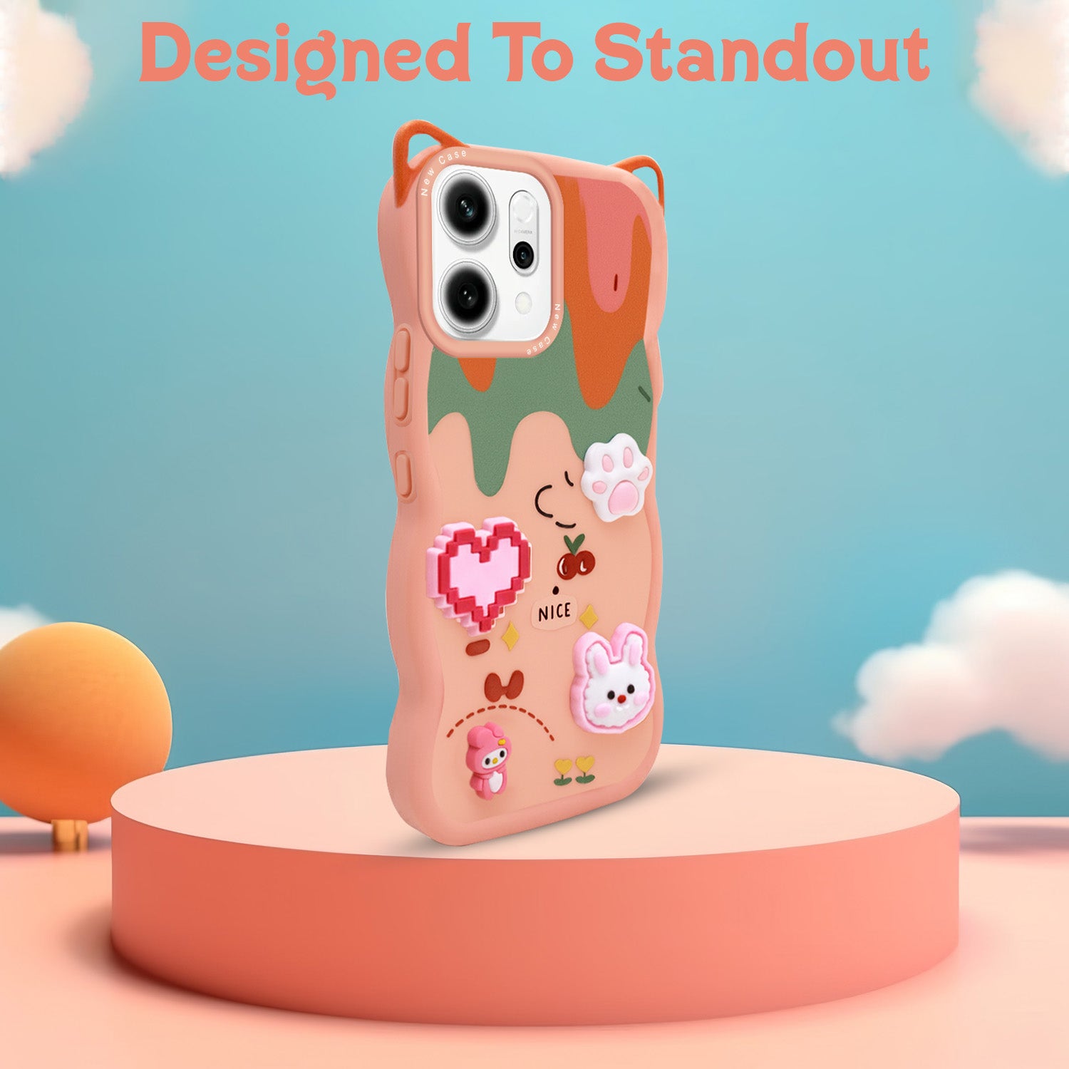 For Oppo Reno14 5G | Oppo Reno 14 5G Back Case Cover Strap (3D embossed Figures | Strap Holder | 360* Soft Cushion with Camera Bump)