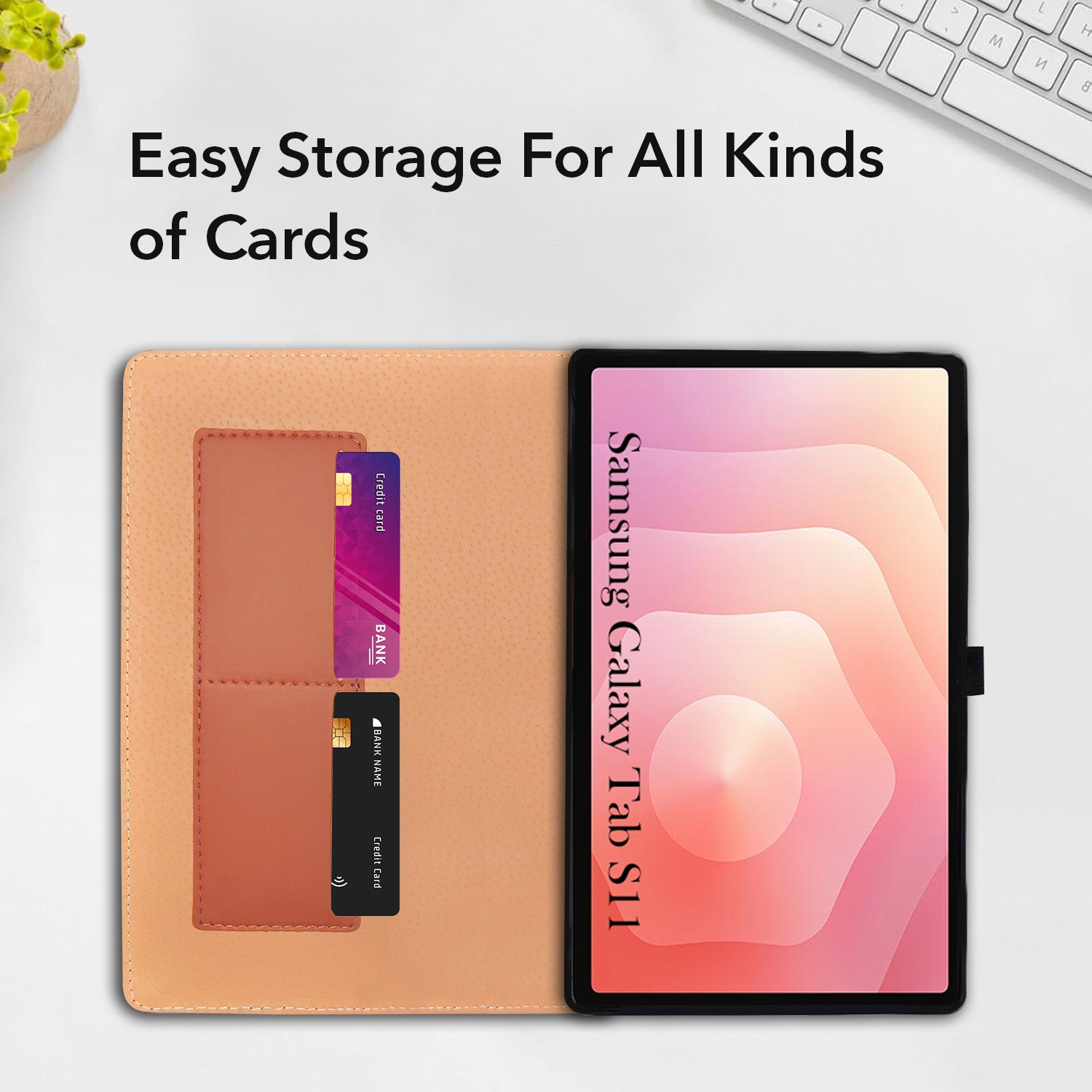 For Samsung Galaxy Tab S11 11 Inch SM-X730/X736/X736B Flip Cover Folio Cover (PU Leather | Multi-Angle Smart Stand | Card Storage Slots | Silicone Back Pouch)