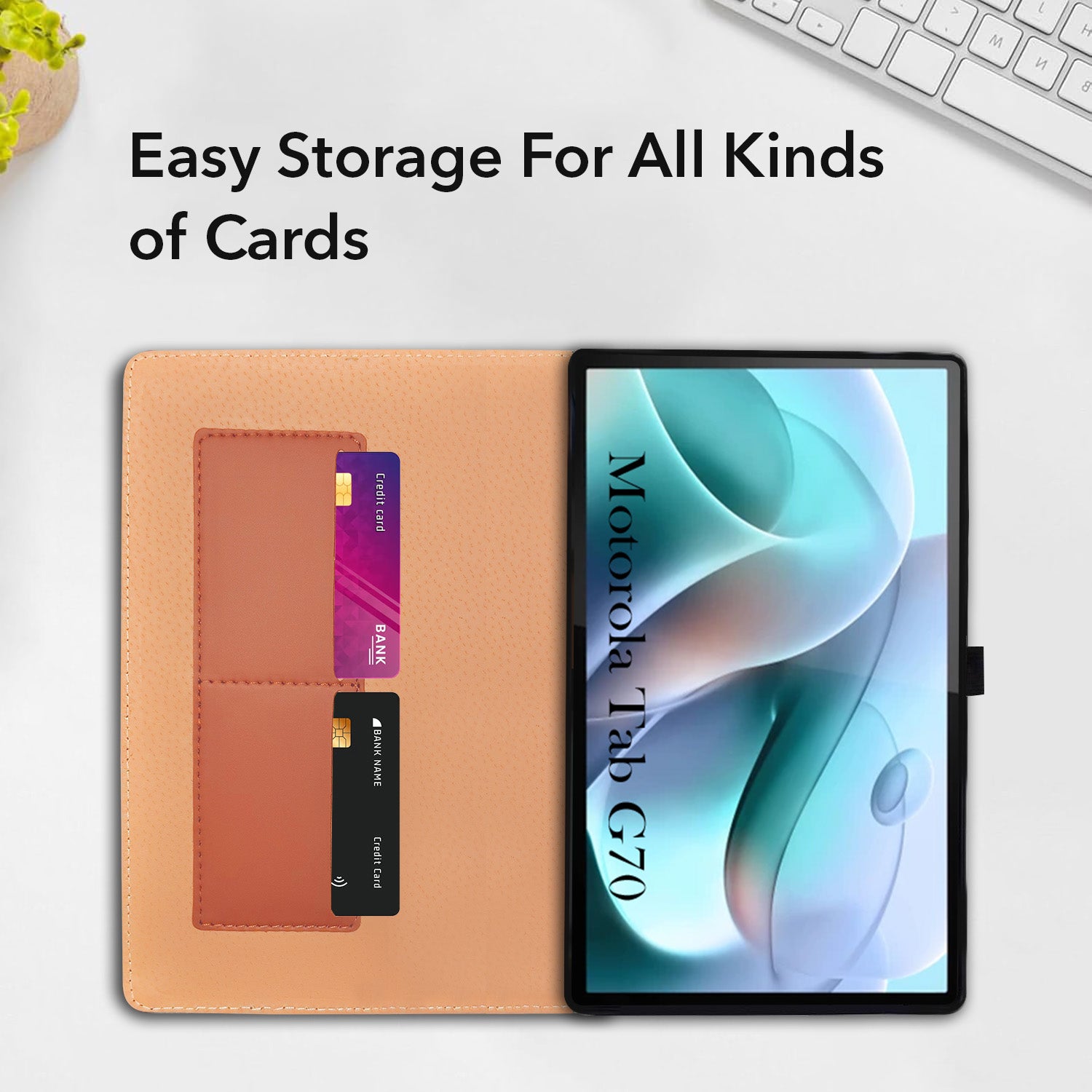 For Motorola Tab G70 11 Inch Flip Cover Folio Cover (PU Leather | Multi-Angle Smart Stand | Card Storage Slots | Silicone Back Pouch)