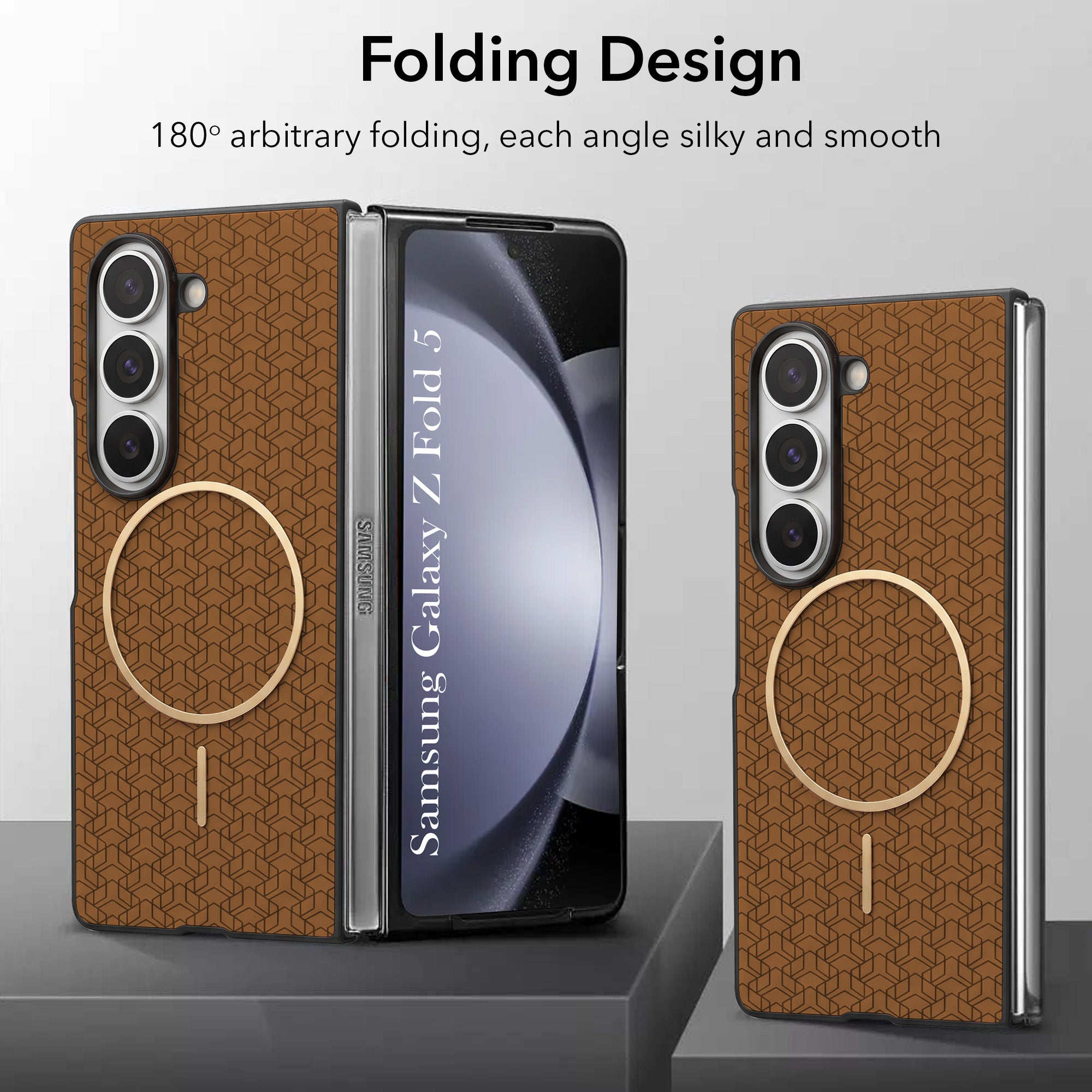 For Samsung Galaxy Z Fold 5 Back Cover Case Leather Finish (MagSafe Wireless Charging Compatible | Inside Microfiber Cloth)