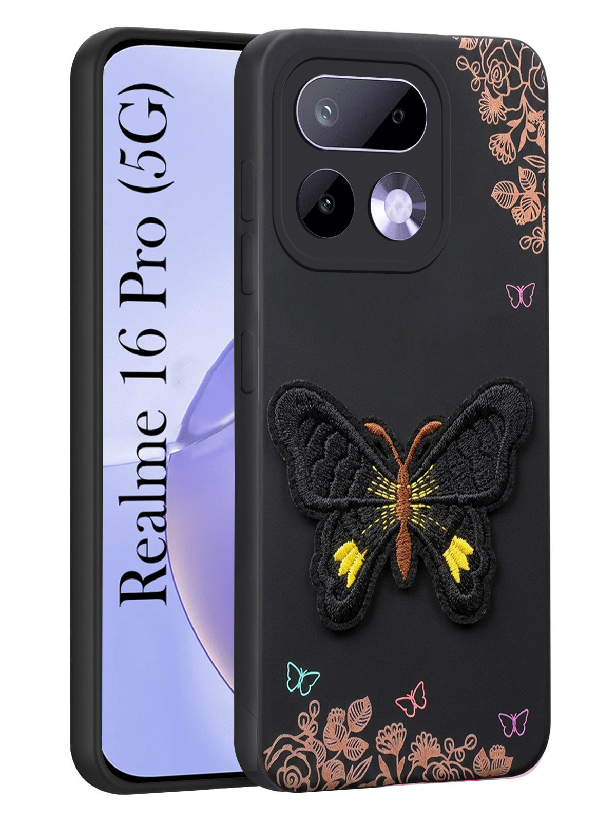 For Realme 16 Pro Back Cover Case (Soft Butterfly Embroidery | Women Teen Girls | Camera Protection| Matte Silicone)