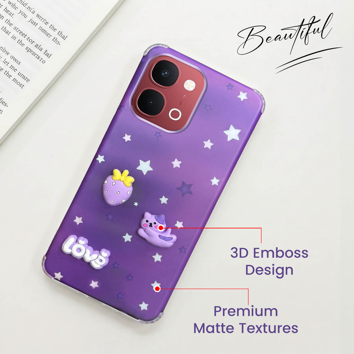 For Vivo Y31T 5G Back Cover Case (3D Cute Cartoons | Hard Back Side Soft | Matte Premium Finish | HD Printing)