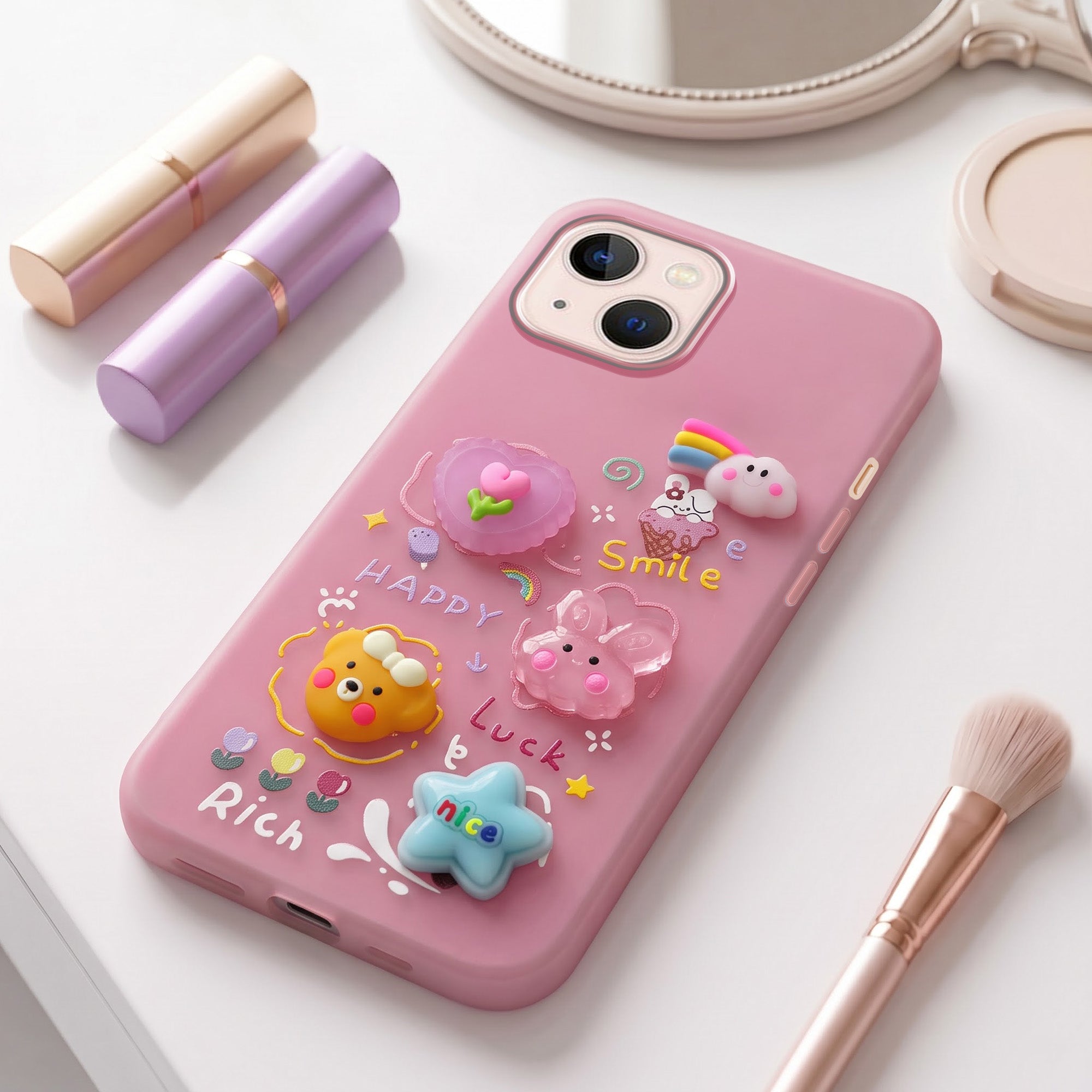 For Apple iPhone 13 Back Cover Case (Cute 3D cartoon charms design | Slim Aesthetic Case for Girls | Camera Protection | Hard Unbreakable)