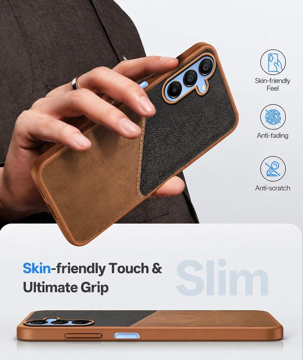 For Samsung Galaxy A15 5G Back Cover Case (Dual PU Leather Stitch | Professional Minimalist | Soft and Flexible)