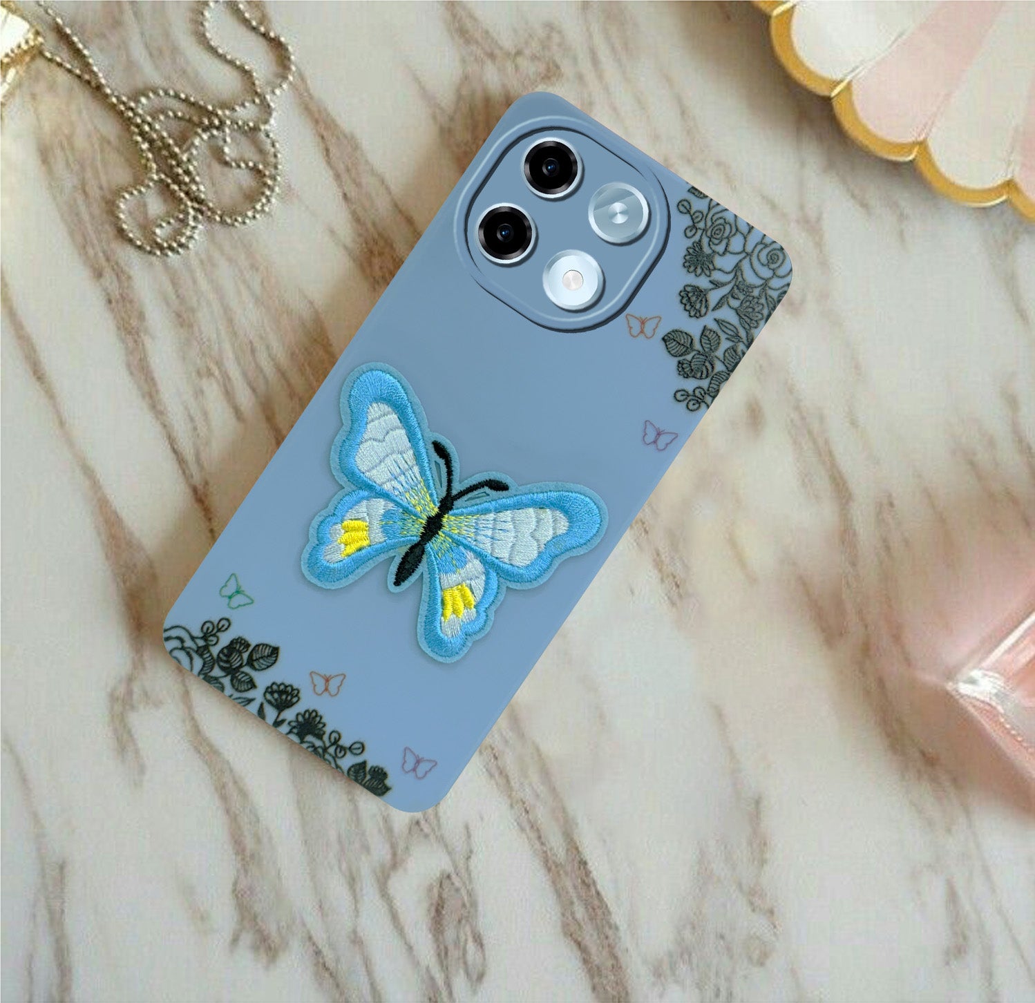 For Ai+ Nova 2 5G Back Cover Case (Soft Butterfly Embroidery | Women Teen Girls | Camera Protection| Matte Silicone)
