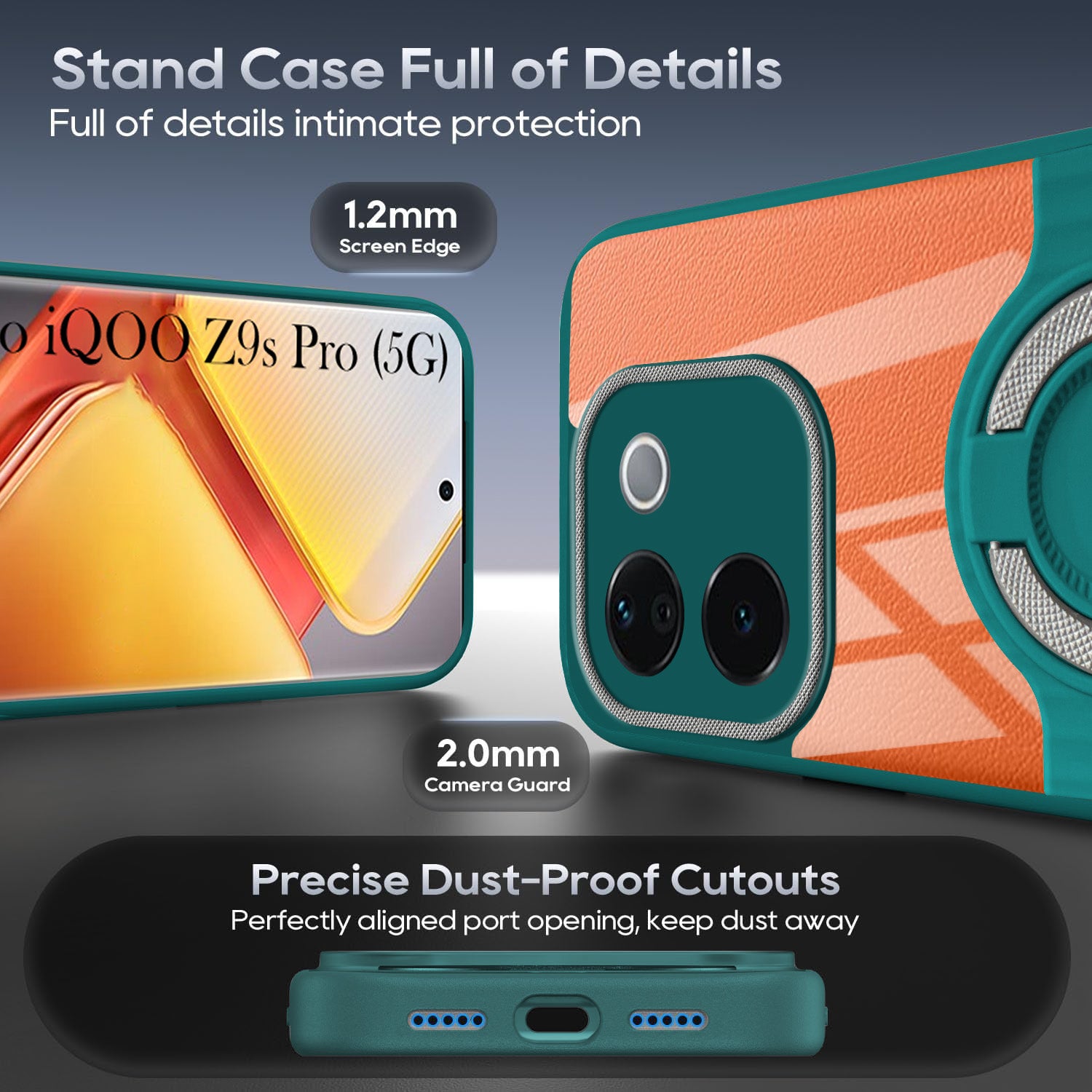 For Vivo iQOO Z9s Pro Back Cover Case with stand (Built-in Ring Holder Kickstand | Lifetime Anti Yellow | Camera Protection)