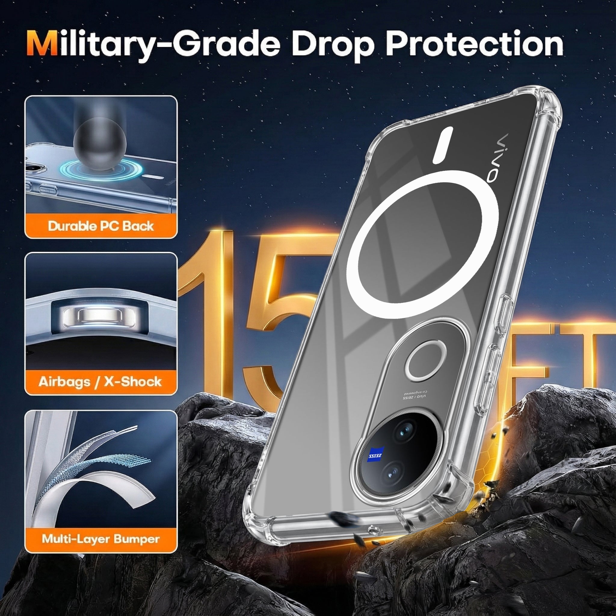 For Vivo V50 | Vivo V50e Back Cover Shockproof Crystal-Clear (Magsafe Wireless Support | Drop & Camera Protection | Hard Polycarbonate)