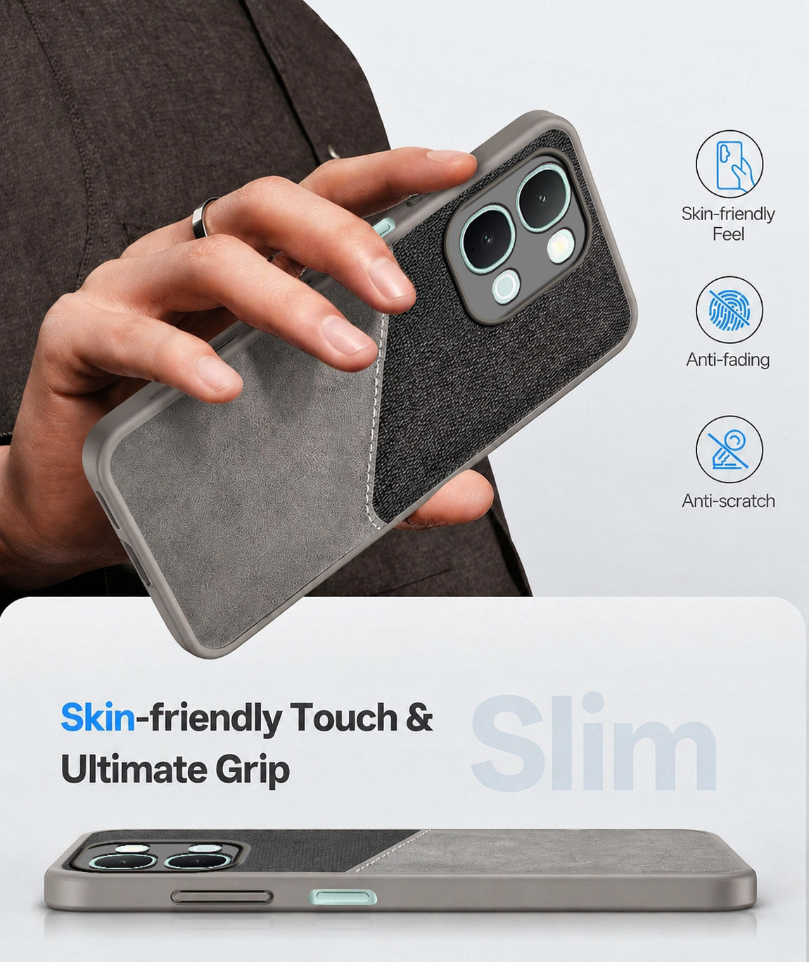 For Vivo iQOO Z11x Back Cover Case (Dual PU Leather Stitch | Professional Minimalist | Soft and Flexible)