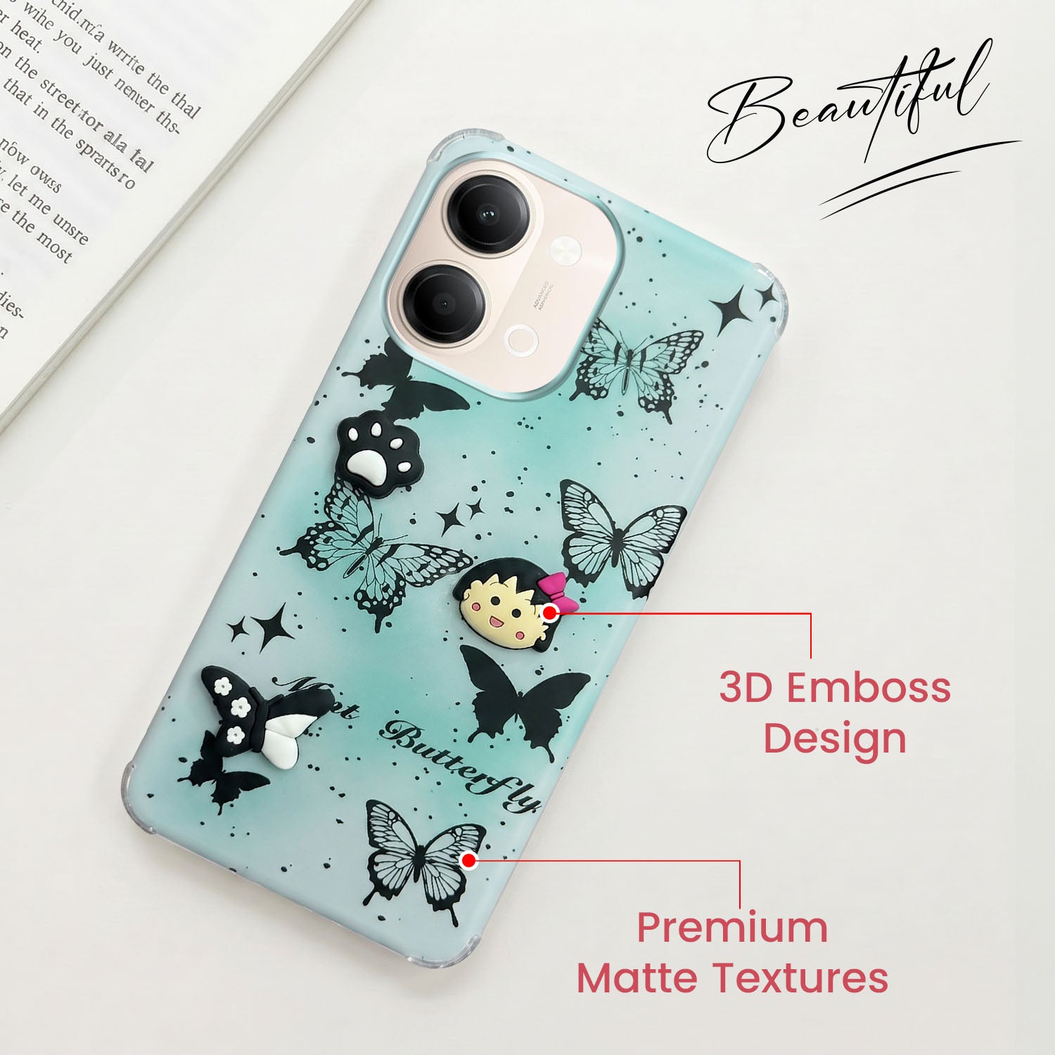 For Vivo Y05 4G Back Cover Case (3D Cute Cartoons | Hard Back Side Soft | Matte Premium Finish | HD Printing)