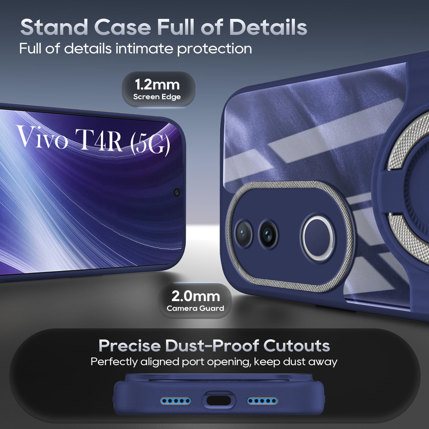 For Vivo T4R Back Cover Case with stand (Built-in Ring Holder Kickstand | Lifetime Anti Yellow | Camera Protection)