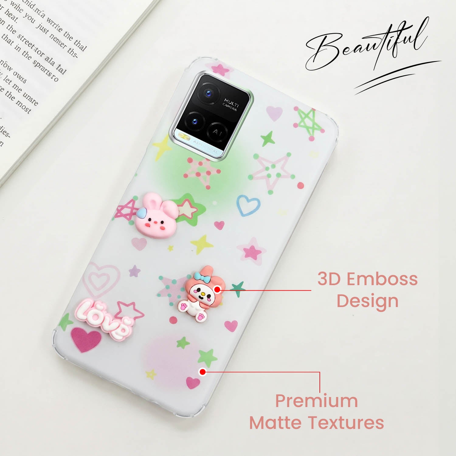 For Vivo Y21e | Vivo Y21A | Vivo Y32 Back Cover Case (3D Cute Cartoons | Hard Back Side Soft | Matte Premium Finish | HD Printing)