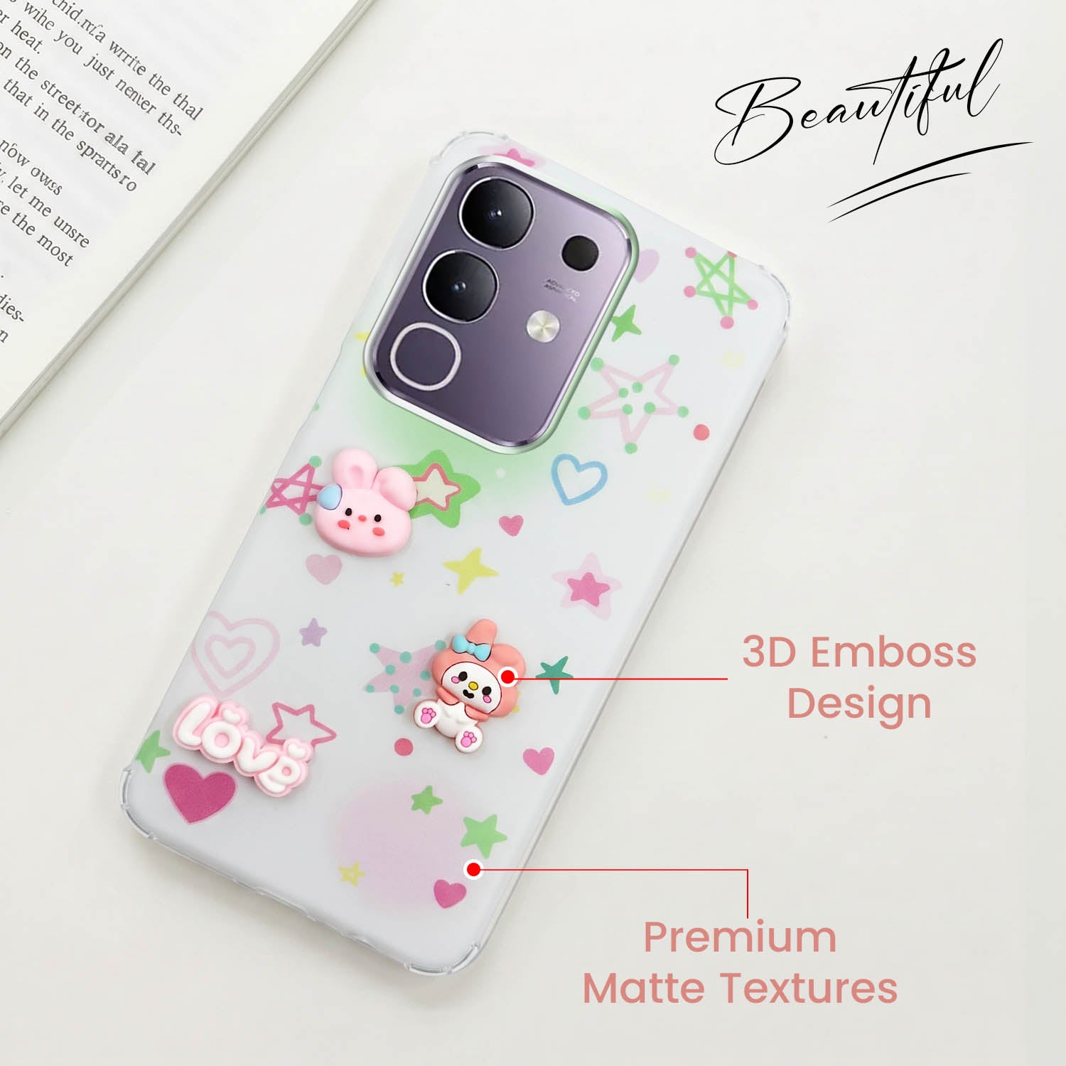 For Vivo T4x | Vivo Y31 Pro Back Cover Case (3D Cute Cartoons | Hard Back Side Soft | Matte Premium Finish | HD Printing)
