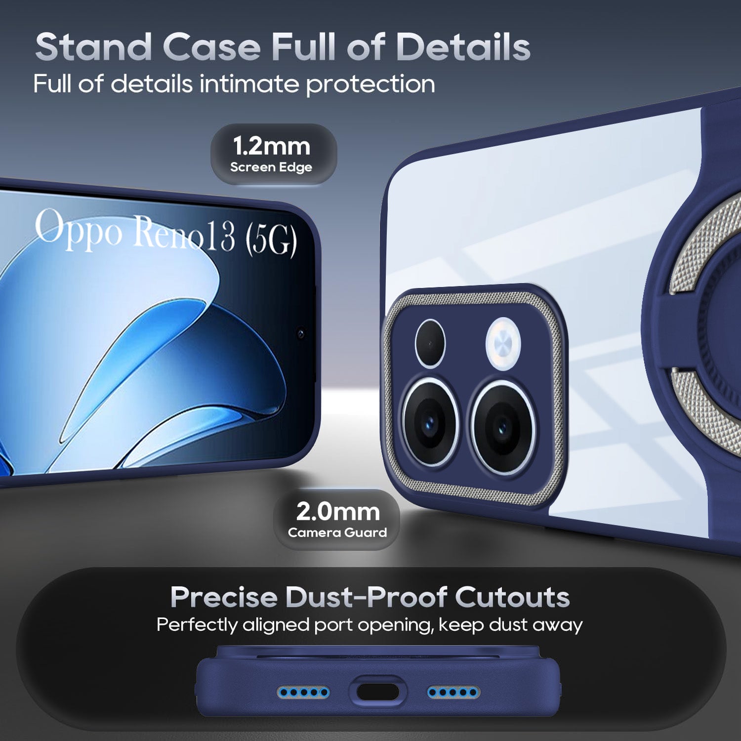 For Oppo Reno13 5G | Oppo Reno 13 5G Back Cover Case with stand (Built-in Ring Holder Kickstand | Lifetime Anti Yellow | Camera Protection)