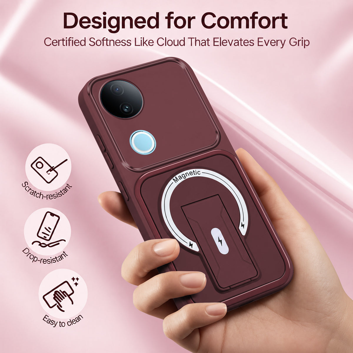 For Vivo iQOO Z10R Back Case Cover Metallic (Hybrid Armor Kickstand | MagSafe Compatible | Camera Protection Shockproof)