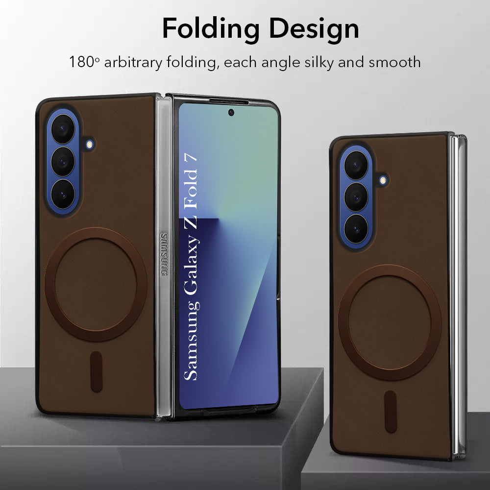 For Samsung Galaxy Z Fold 7 Back Cover Case Leather Finish (MagSafe Wireless Charging Compatible | Inside Microfiber Cloth)