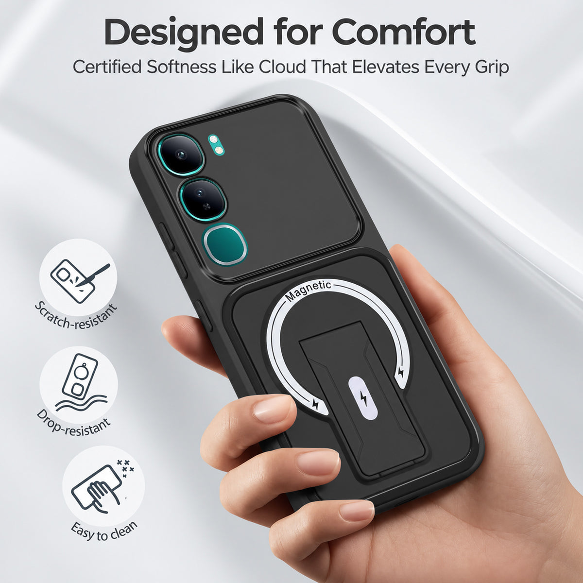 For Vivo Y300 Back Case Cover Metallic (Hybrid Armor Kickstand | MagSafe Compatible | Camera Protection Shockproof)
