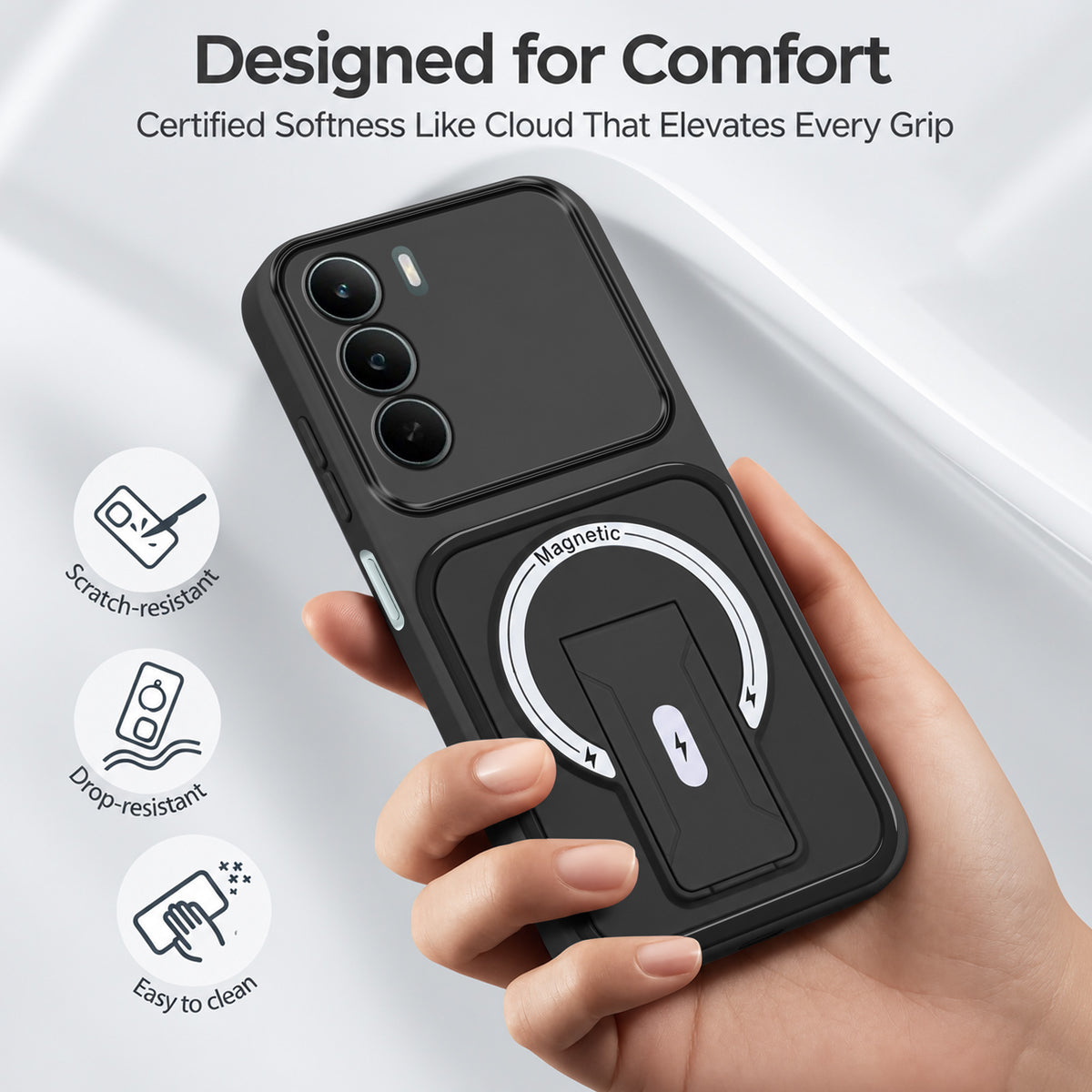 For Realme P3 Lite Back Case Cover Metallic (Hybrid Armor Kickstand | MagSafe Compatible | Camera Protection Shockproof)
