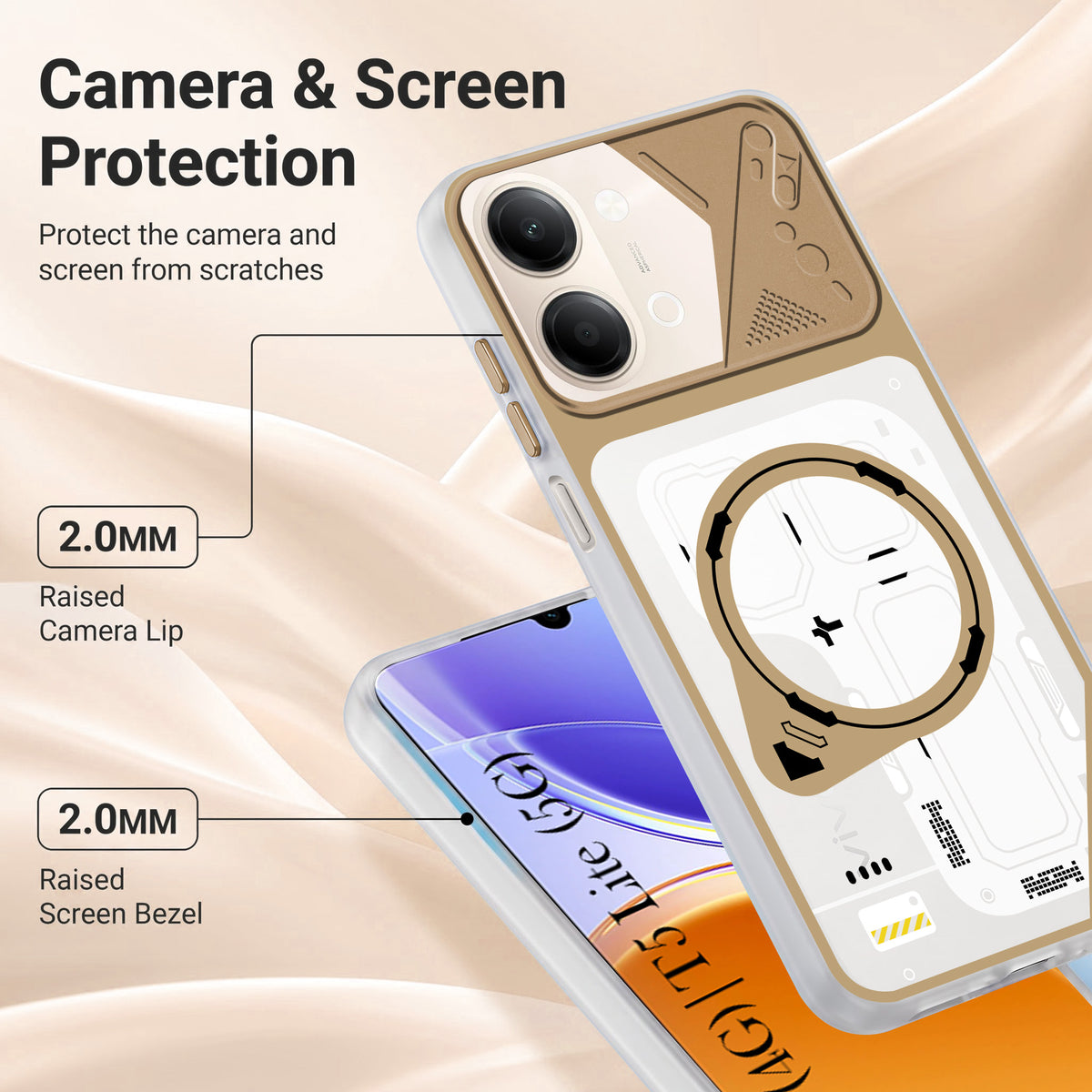 For Vivo Y05 4G | Vivo T5 Lite 5G Metallic Back Cover Case (Metallic Camera Protection & Buttons | Translucent Milky Shade | Hard Polycarbonate)