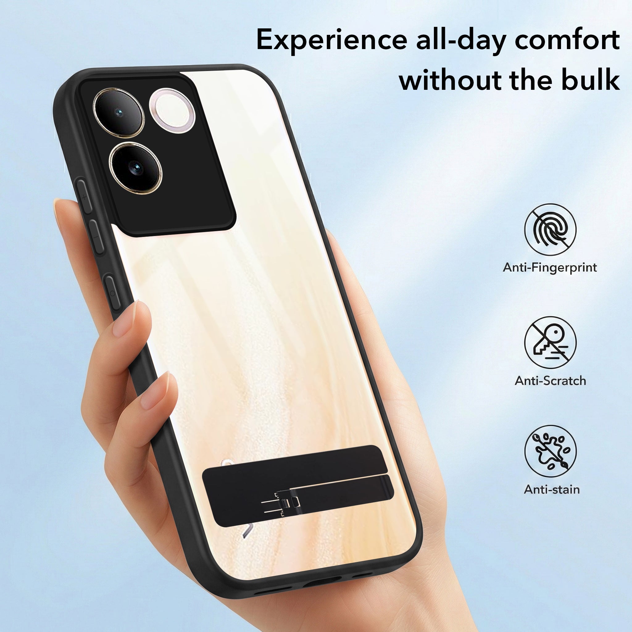 For Vivo T2 Pro Back Cover Case (Built-in Stand | Lifetime Anti Yellow | Kickstand Shockproof | Camera Protection | MagSafe Compatible)