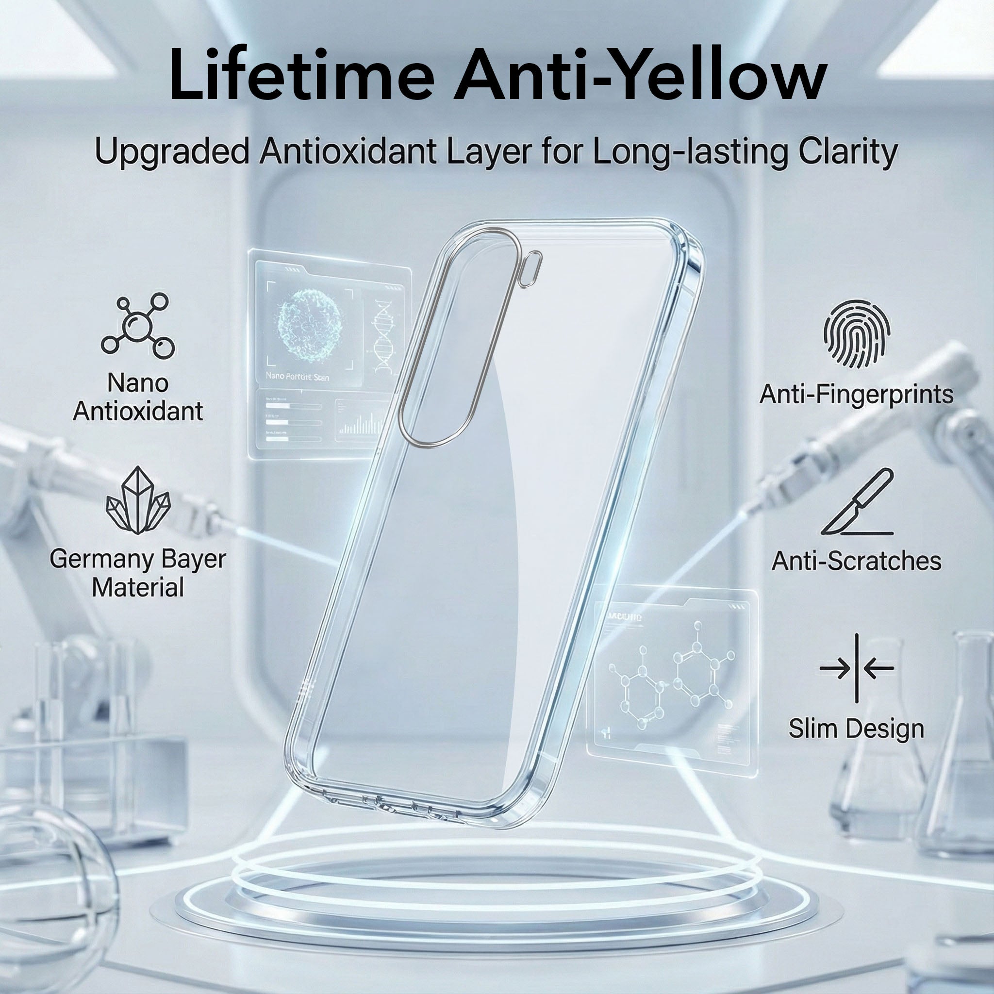For Vivo Y300 Combo with Back Cover and 9H Tempered Glass ( Lifetime Anti-Yellow | Sleek Hard Crystal | Oleophobic Coating Screen Glass)