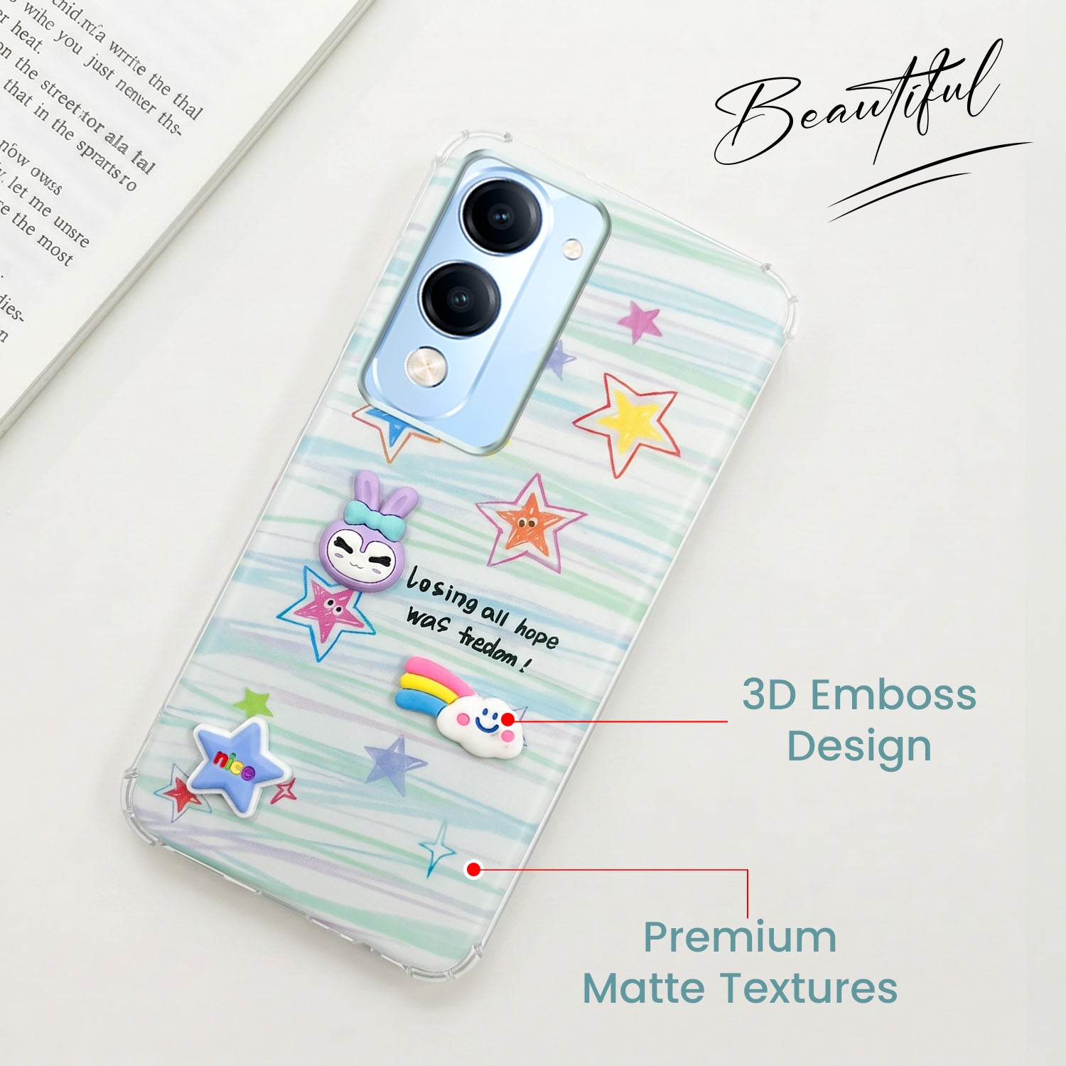 For Vivo iQOO Z10 Lite Back Cover Case (3D Cute Cartoons | Hard Back Side Soft | Matte Premium Finish | HD Printing)