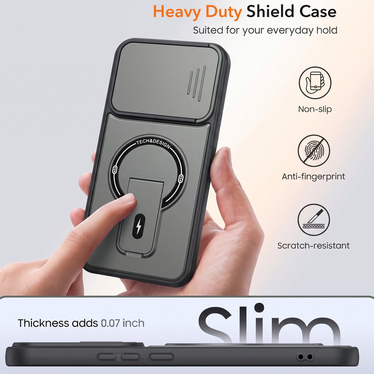 For Redmi Turbo 5 Back Case Cover Metallic (Hybrid Armor Kickstand | Sliding Shutter Camera Protection | MagSafe Compatible)
