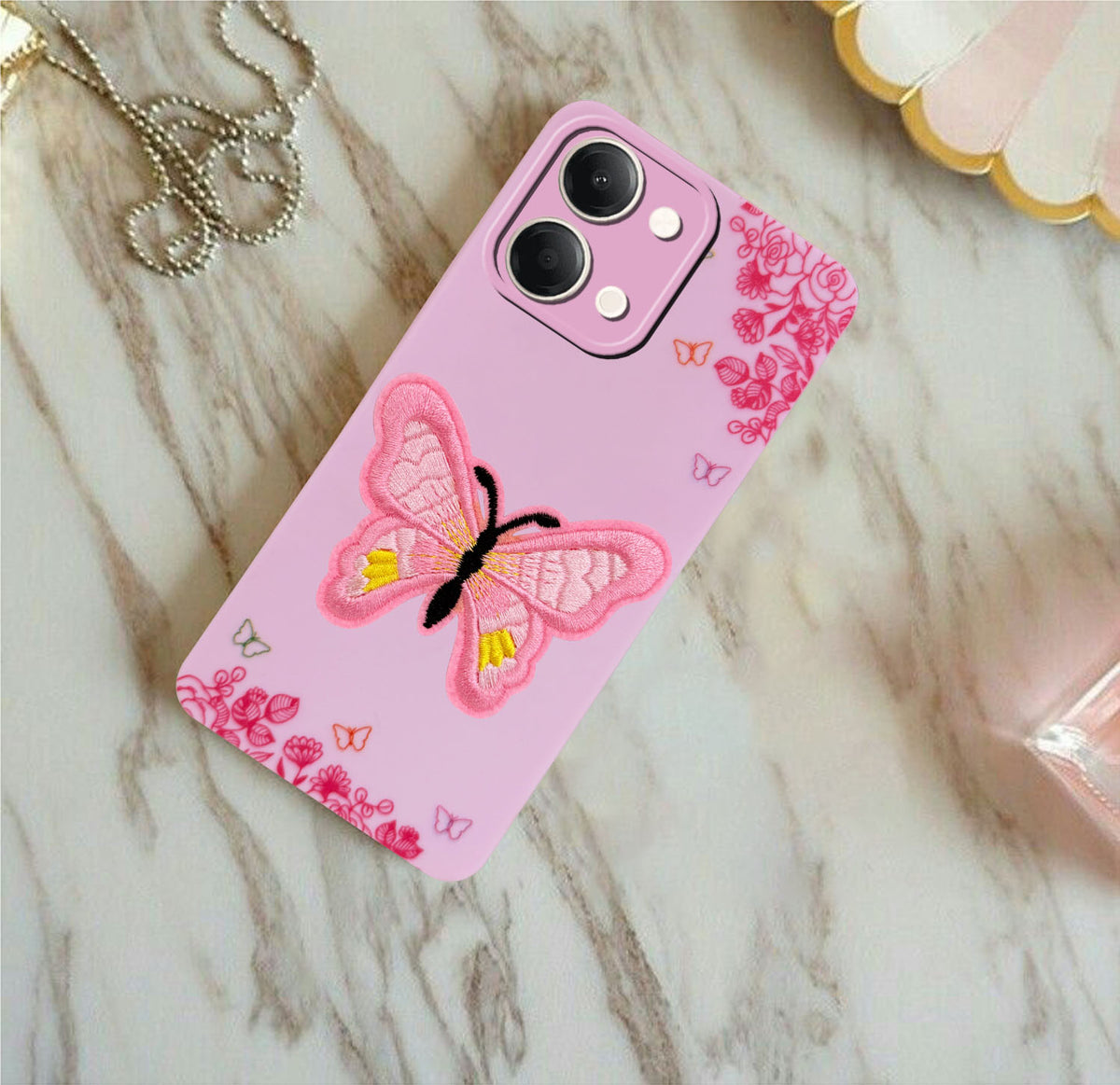 For Vivo Y05 (4G) | Vivo T5 Lite (5G) Back Cover Case (Soft Butterfly Embroidery | Women Teen Girls | Camera Protection| Matte Silicone)