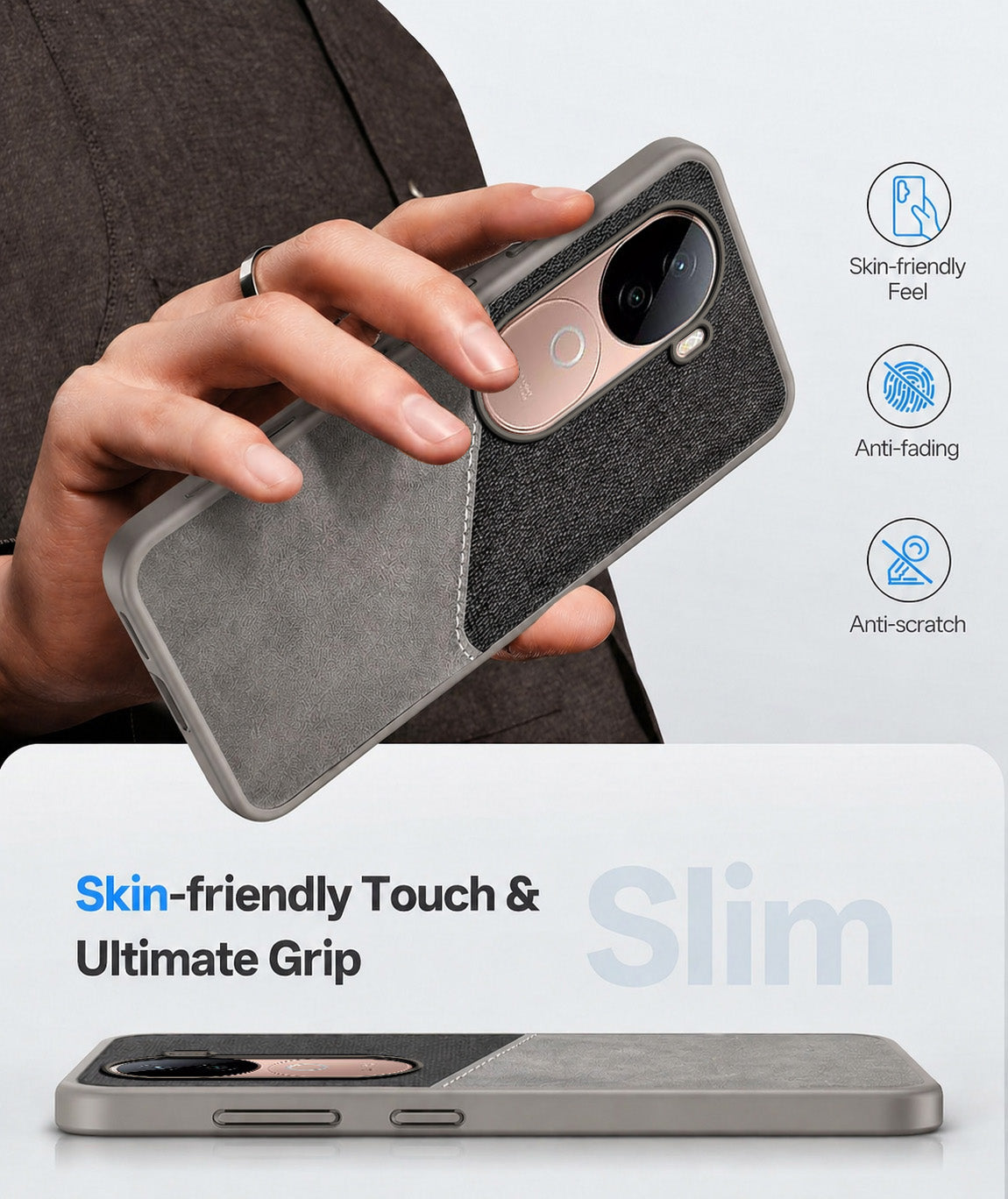 For Vivo V40e Back Cover Case (Dual PU Leather Stitch | Professional Minimalist | Soft and Flexible)