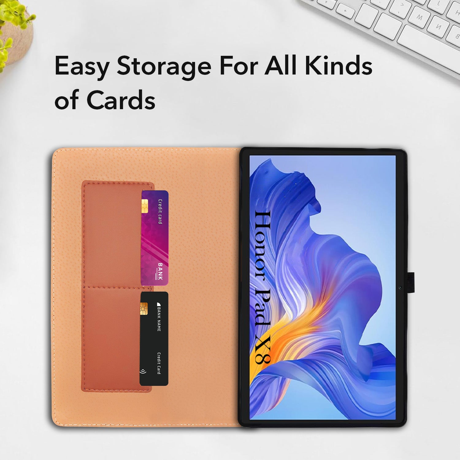 For Honor Pad X8 10.1 Inch AGM3-W09HN Flip Cover Folio Cover (PU Leather | Multi-Angle Smart Stand | Card Storage Slots | Silicone Back Pouch)
