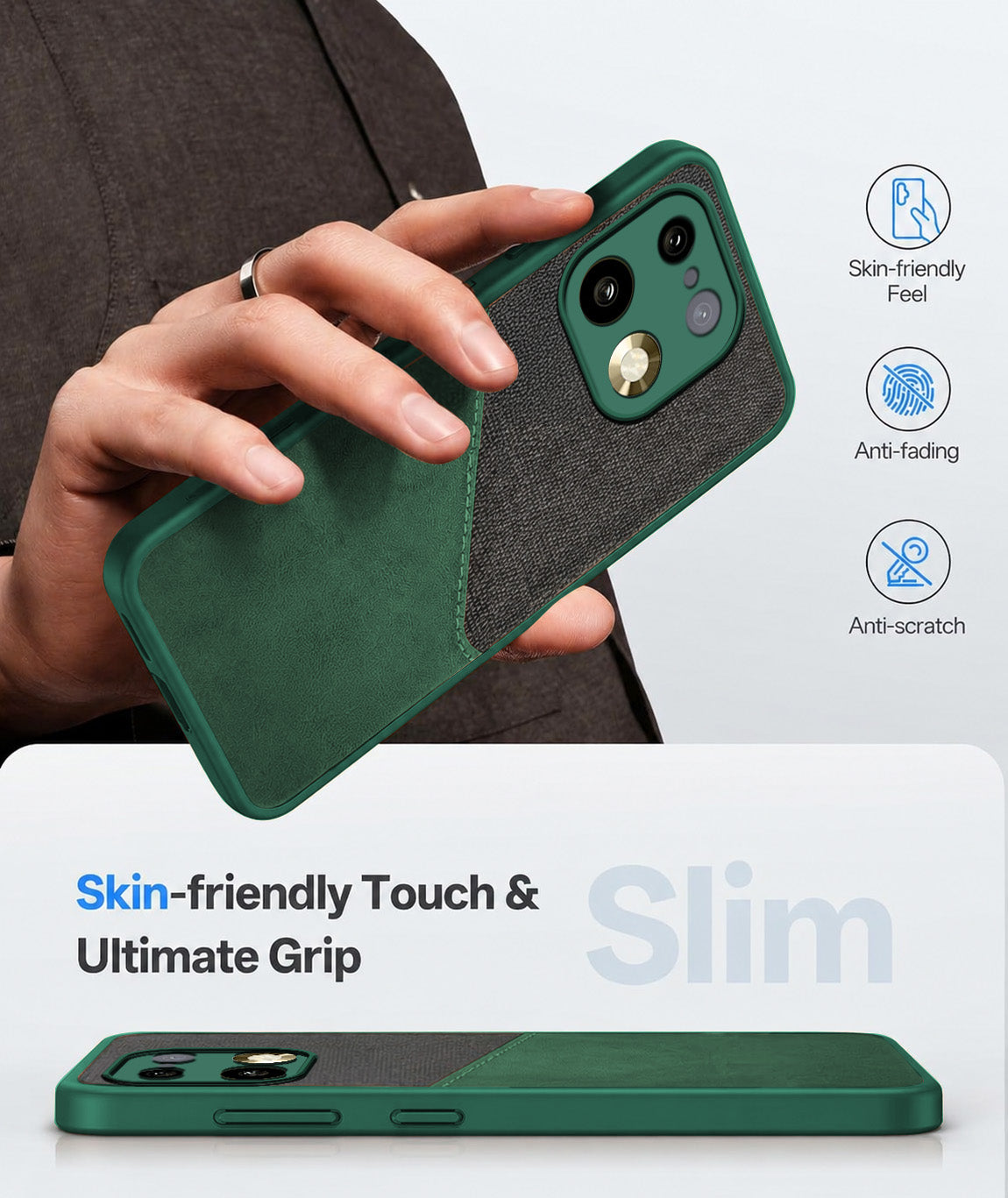 For Realme 16 Pro Plus 5G Back Cover Case (Dual PU Leather Stitch | Professional Minimalist | Soft and Flexible)