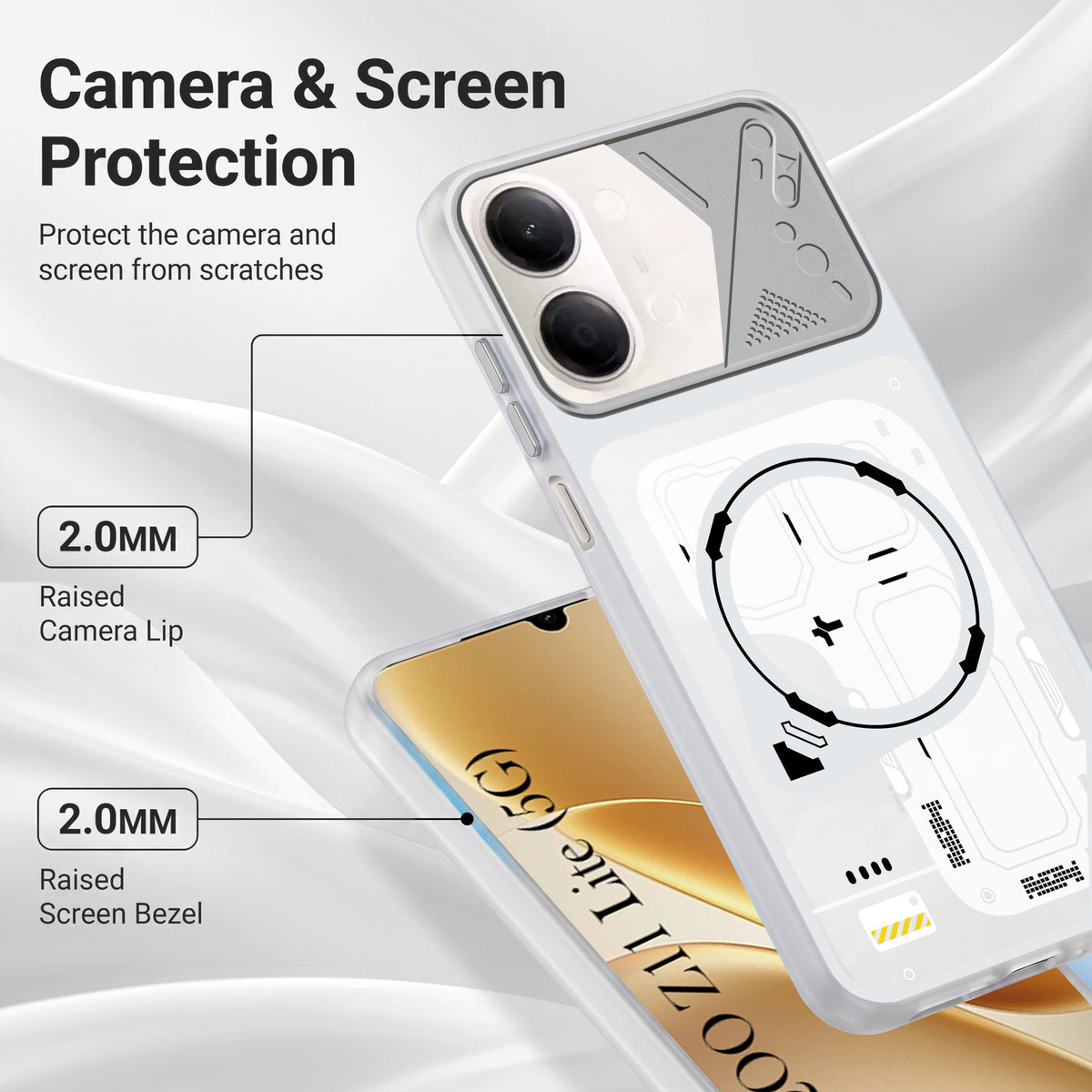 For Vivo iQOO Z11 Lite Metallic Back Cover Case (Metallic Camera Protection & Buttons | Translucent Milky Shade | Hard Polycarbonate)
