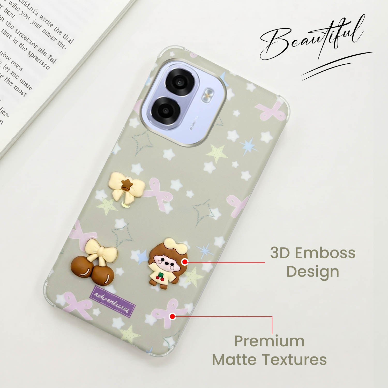For Oppo K14x 5G Back Cover Case (3D Cute Cartoons | Hard Back Side Soft | Matte Premium Finish | HD Printing)