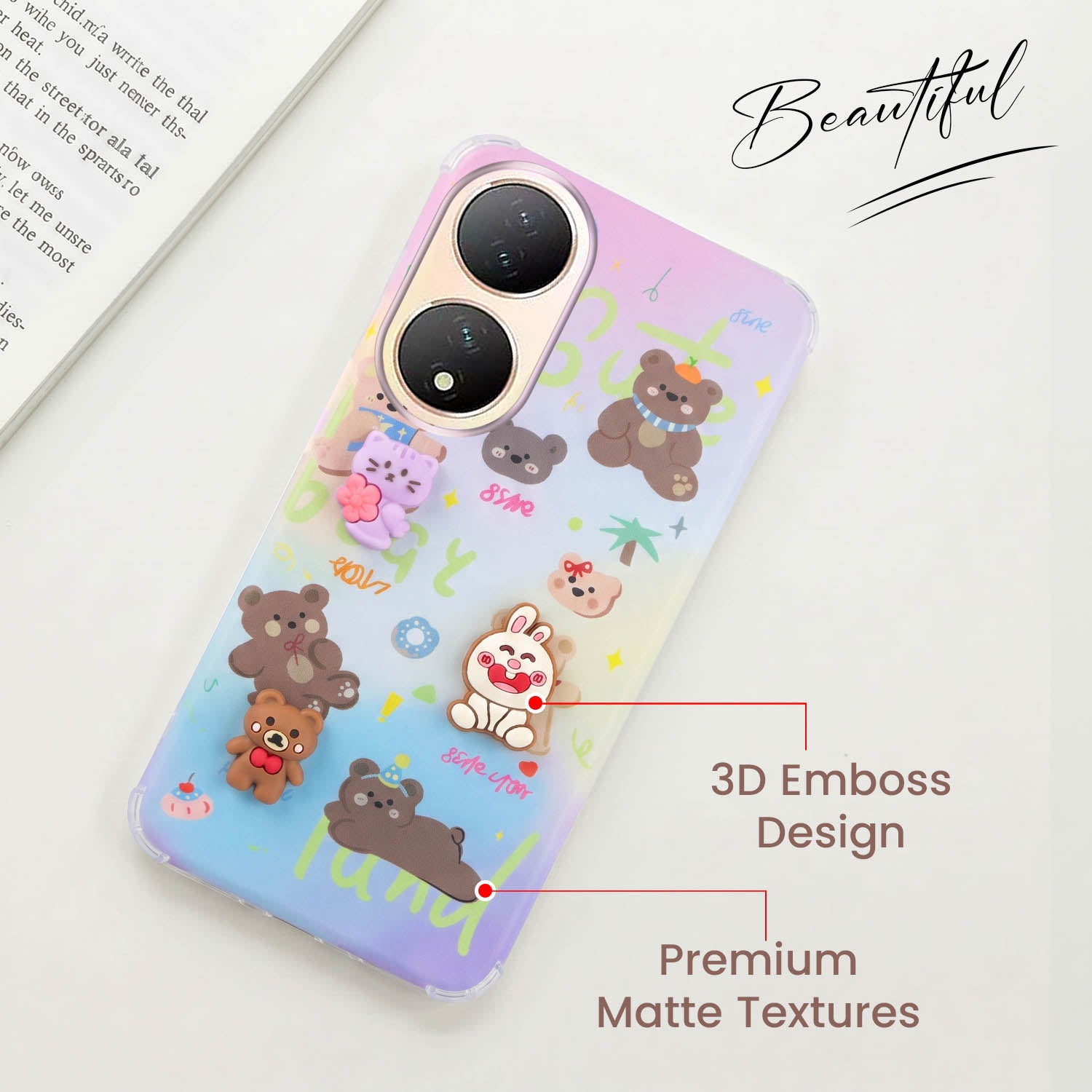 For Vivo Y100 Back Cover Case (3D Cute Cartoons | Hard Back Side Soft | Matte Premium Finish | HD Printing)