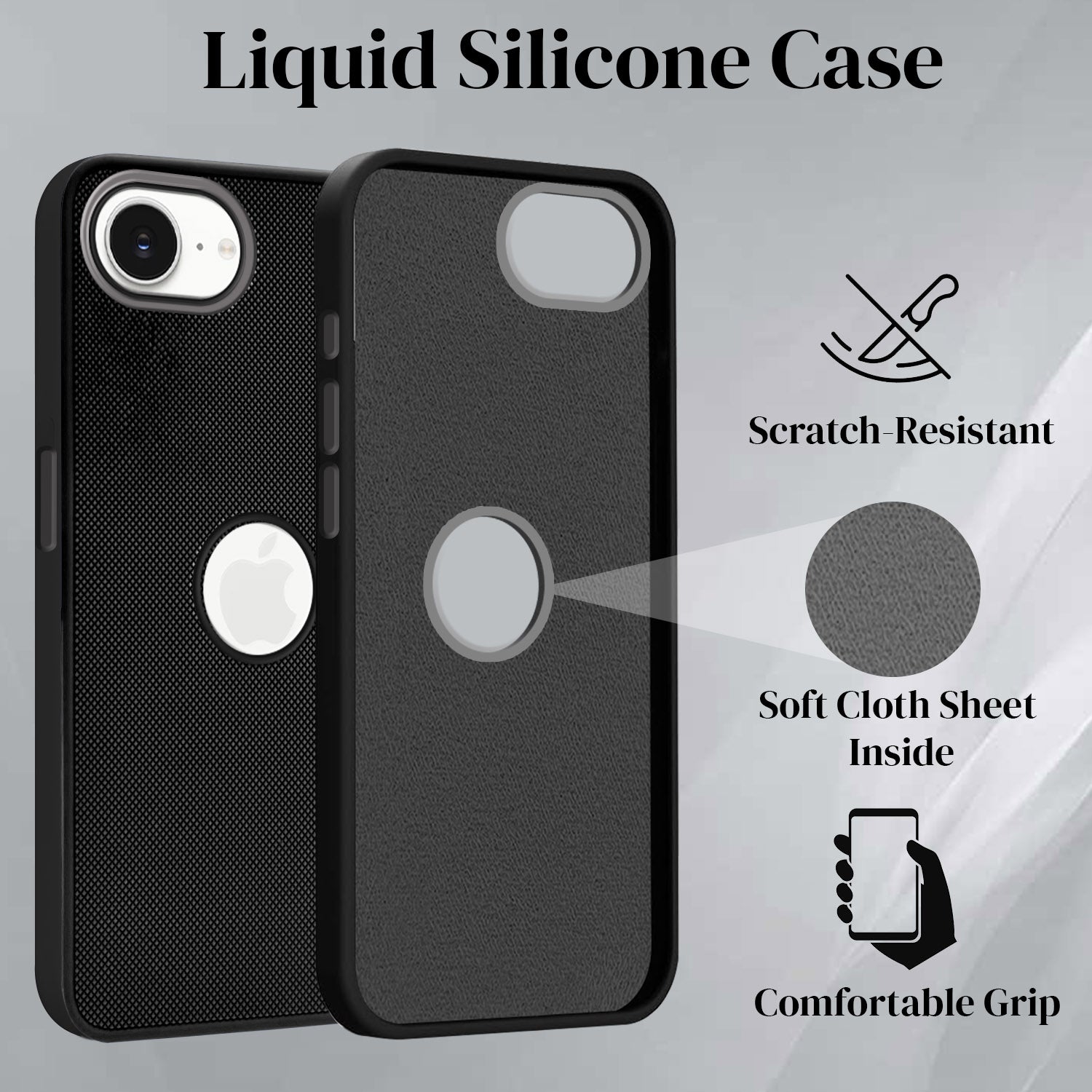 For Apple iPhone 16e | iPhone 17e Back Cover Case (Textured Grip Design | Micro-Fiber Cloth Inside | Slim and Light Weight | Soft Touch and Feel | Black)