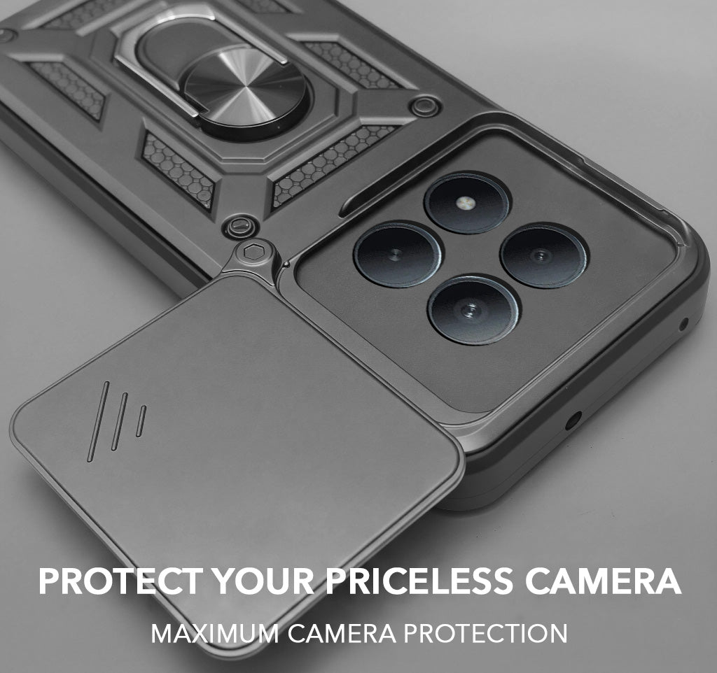 For Xiaomi Redmi Note 15 Pro Plus 5G Back Cover Case Hybrid Armor (Sliding Shutter Camera Protection | Polycarbonate |Ring Holder Kickstand)