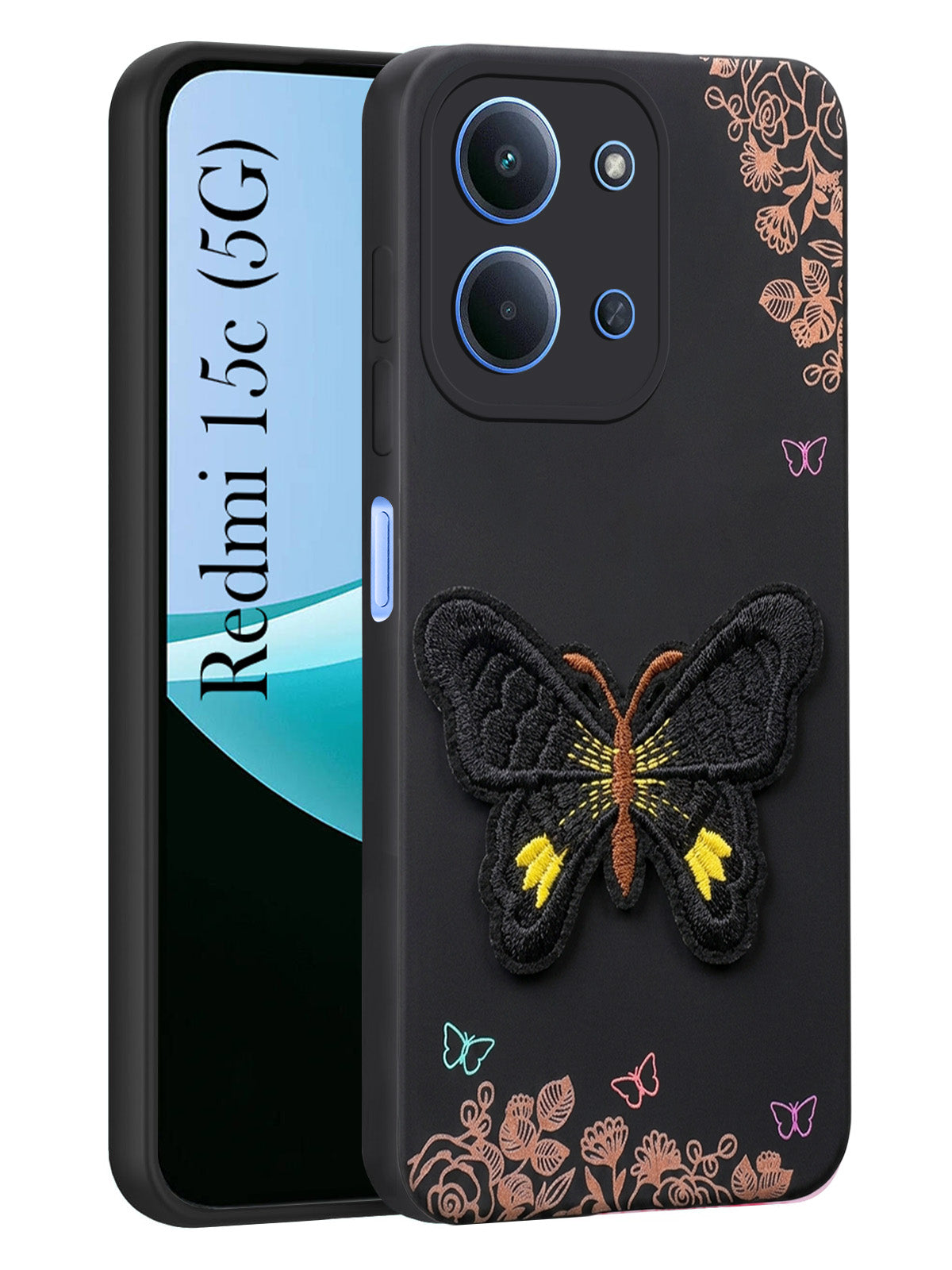 For Redmi 15C Back Cover Case (Soft ButterFly Embroidery | Women Teen Girls | Camera Protection| Matte Silicone)