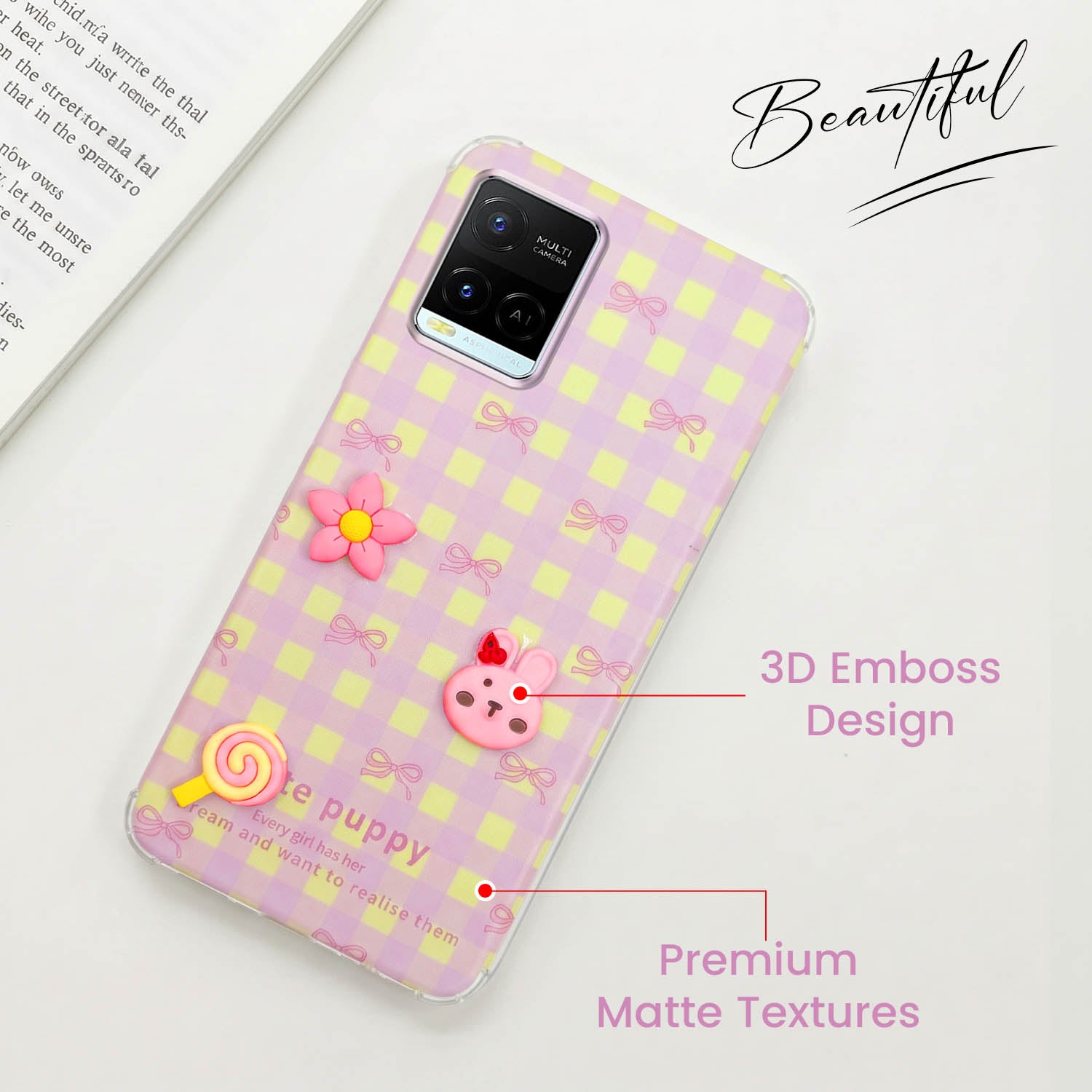 For Vivo Y21e | Vivo Y21A | Vivo Y32 Back Cover Case (3D Cute Cartoons | Hard Back Side Soft | Matte Premium Finish | HD Printing)