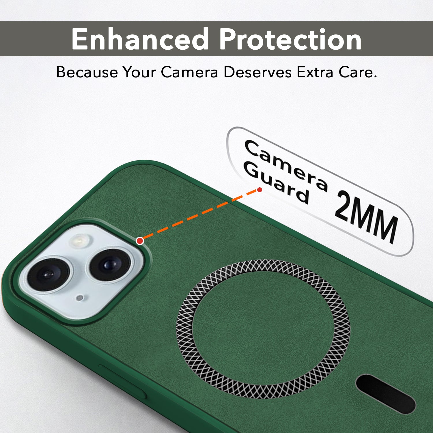 For Apple iPhone 15 Back Cover Case Leather Finish (MagSafe Compatible Wireless Charging | Soft Touch | Camera Bump Protection)